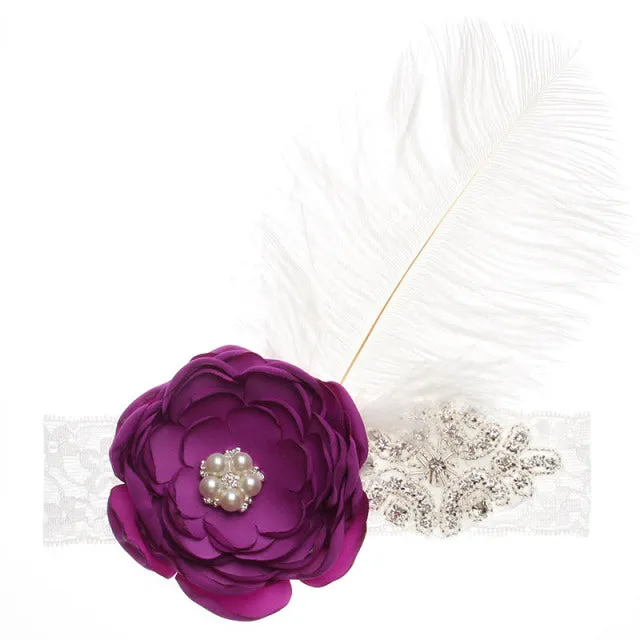 Precious Angelic Princess Flower Girl Feather Lace Headband-Rose Rhinestone Head Wear