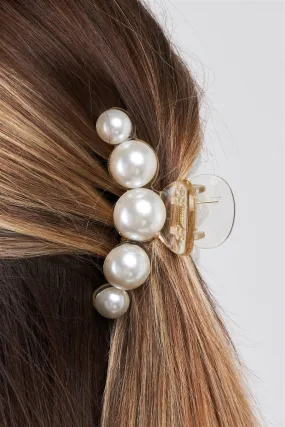 "Five Wild Pearls" White & Pearl Small Hair Clip /3 Pieces