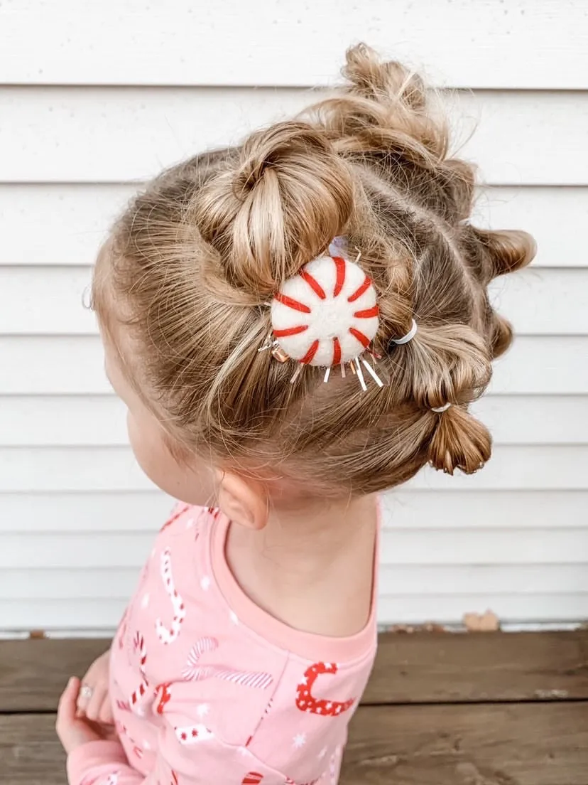 Red Peppermint Candy Cane Pigtail Hair Clips With Tinsel