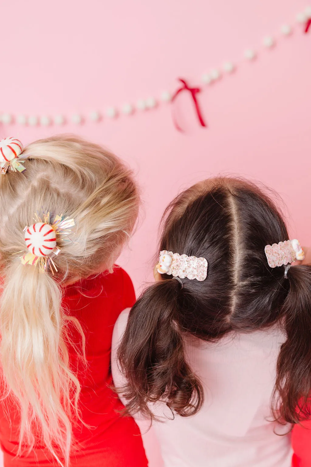 Red Peppermint Candy Cane Pigtail Hair Clips With Tinsel