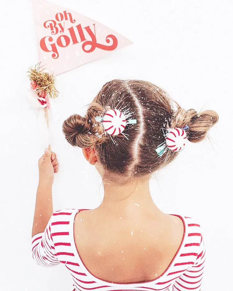 Red Peppermint Candy Cane Pigtail Hair Clips With Tinsel