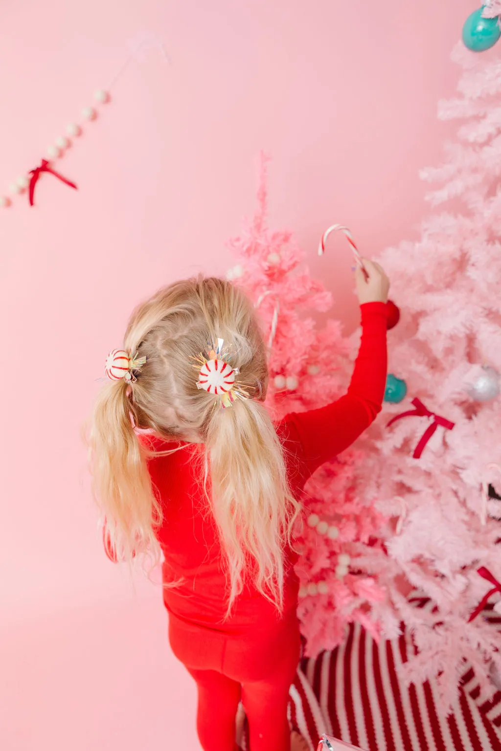 Red Peppermint Candy Cane Pigtail Hair Clips With Tinsel