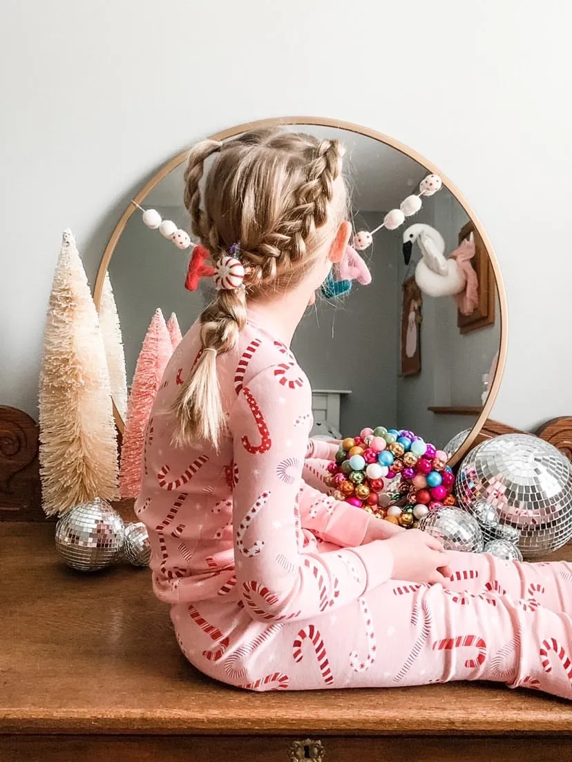 Red Peppermint Candy Cane Pigtail Hair Clips With Tinsel