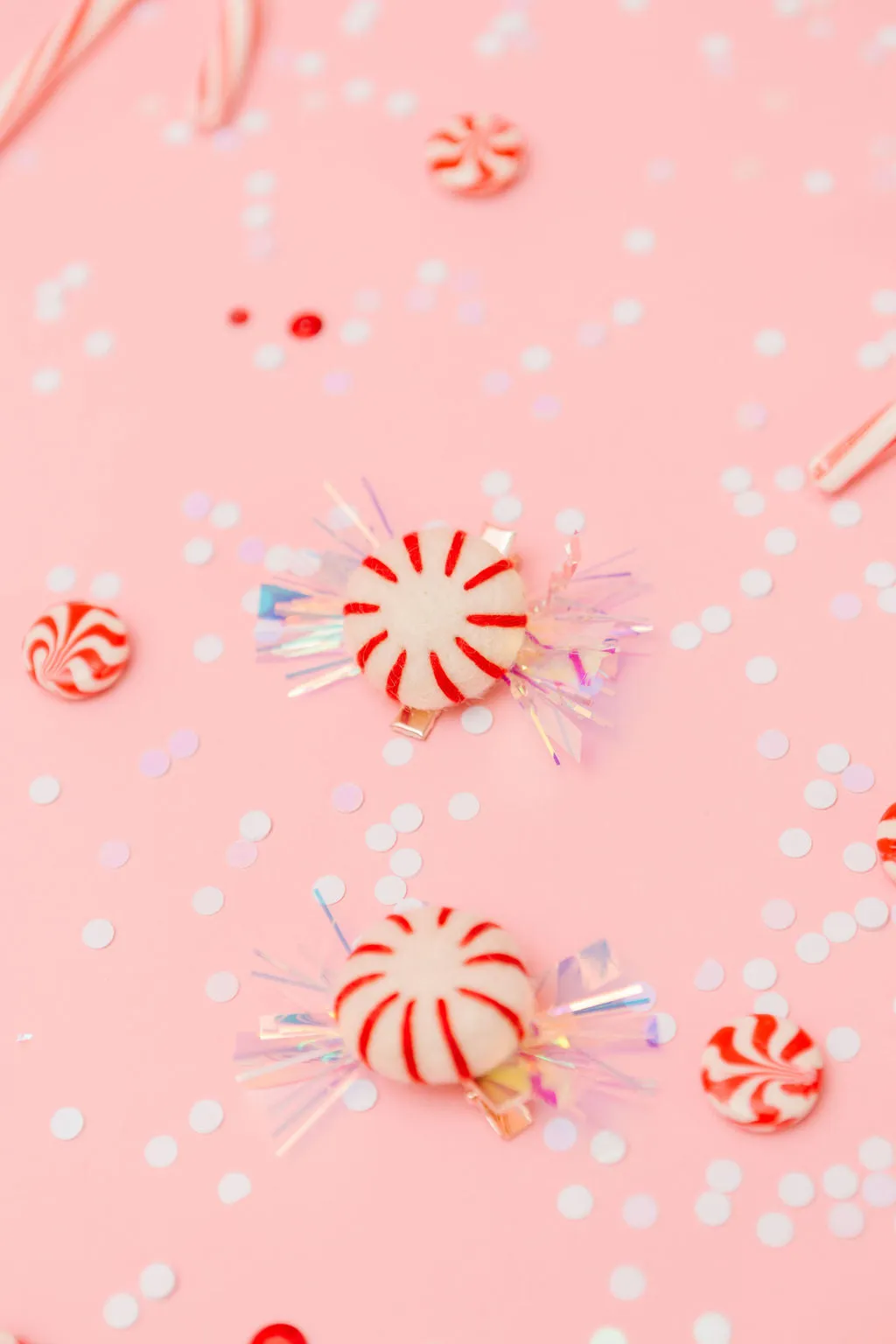 Red Peppermint Candy Cane Pigtail Hair Clips With Tinsel