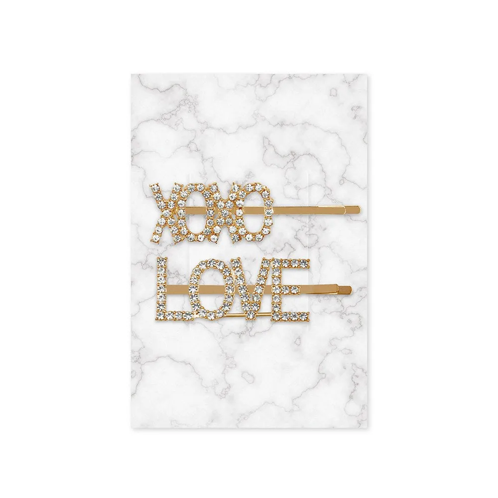 RHINESTONE BRIDAL PARTY WORD HAIR CLIPS - XOXO LOVE