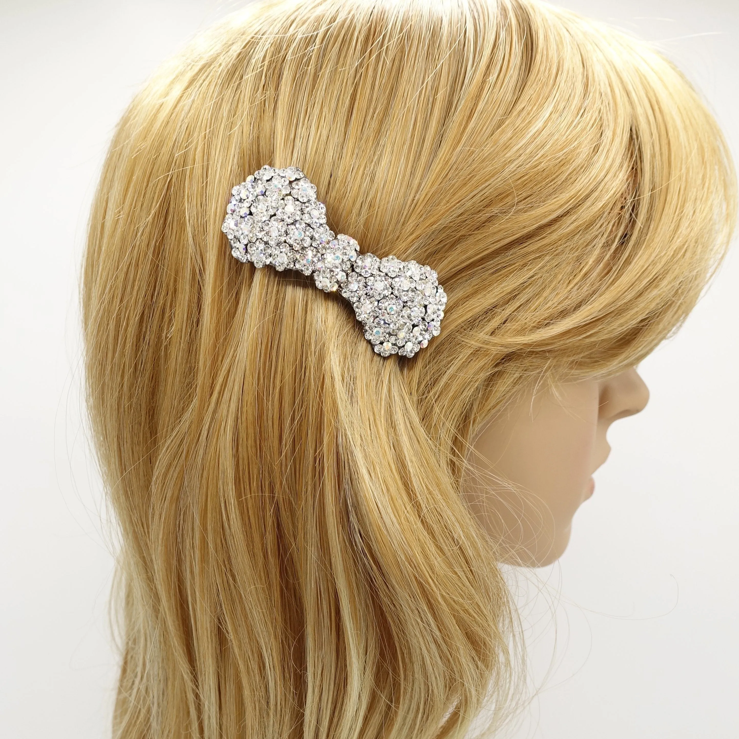 rhinestone embellished small hair bow barrette