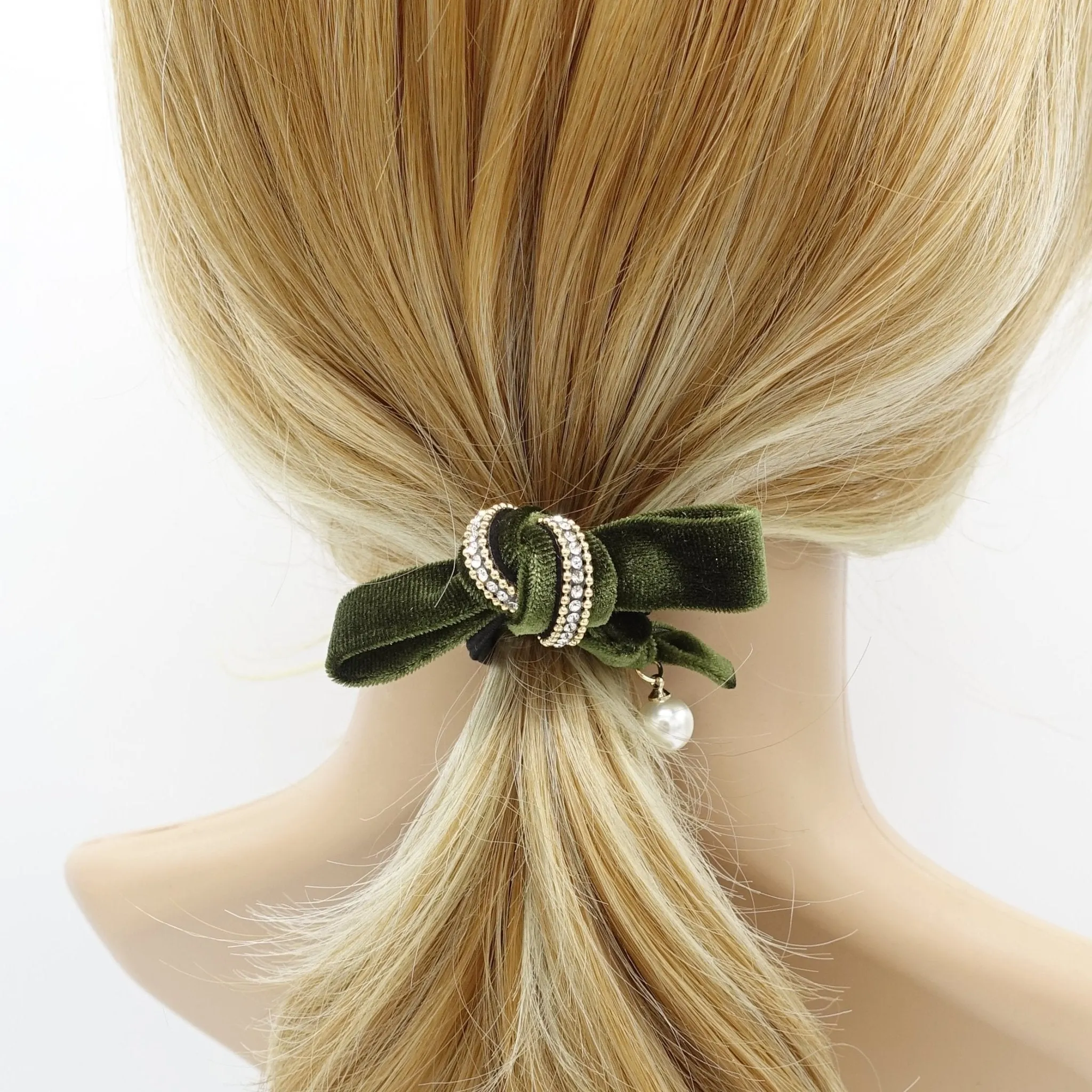 rhinestone velvet double bow knot hair elastic tie ponytail holder