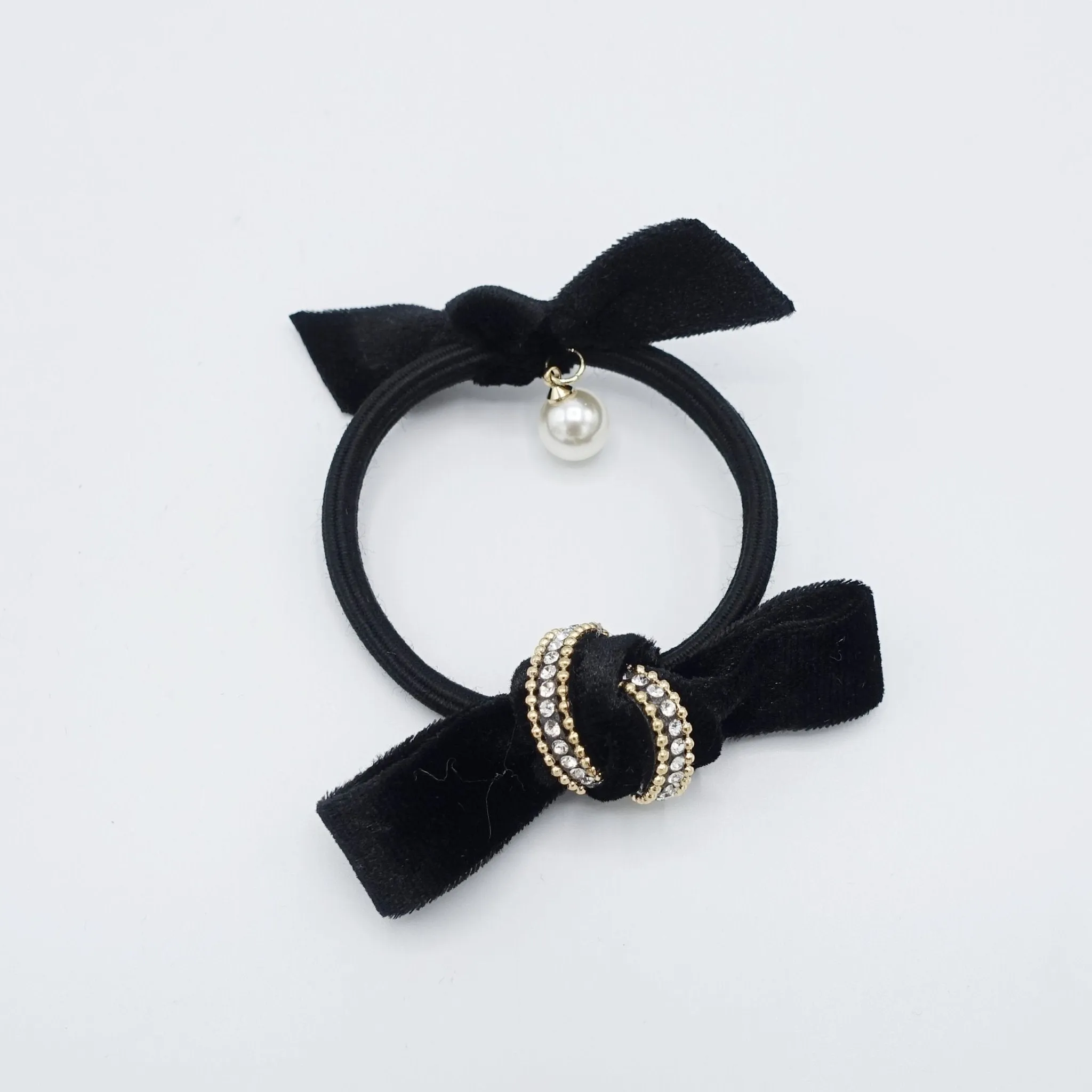 rhinestone velvet double bow knot hair elastic tie ponytail holder