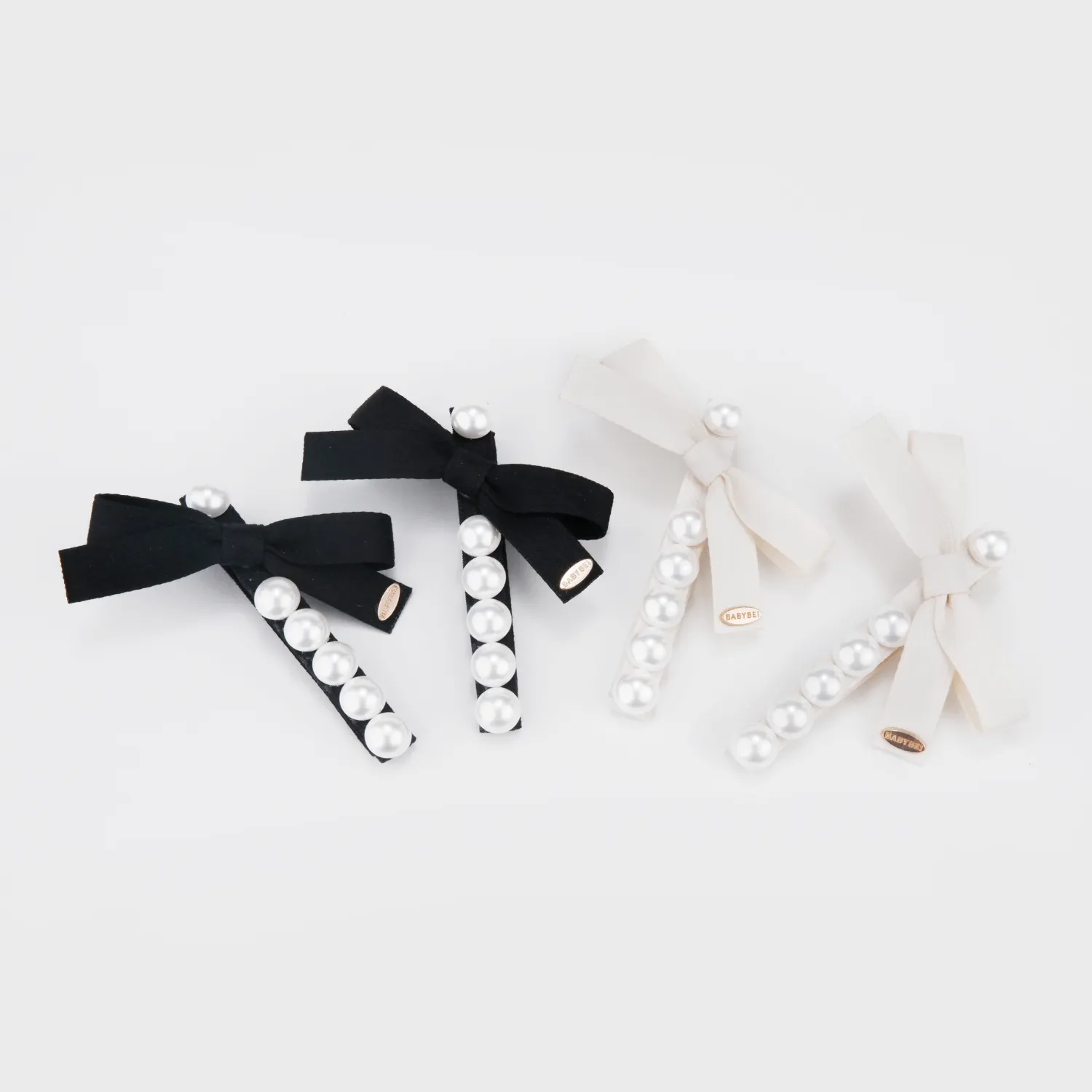 Ribbon Pearl Medium Hair Clips (Bow & 6 Beads)