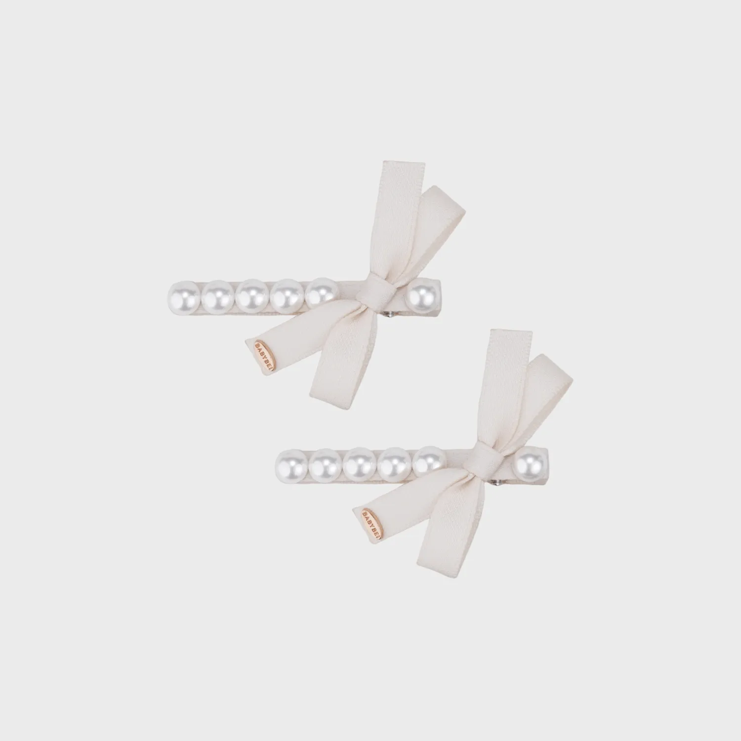 Ribbon Pearl Medium Hair Clips (Bow & 6 Beads)