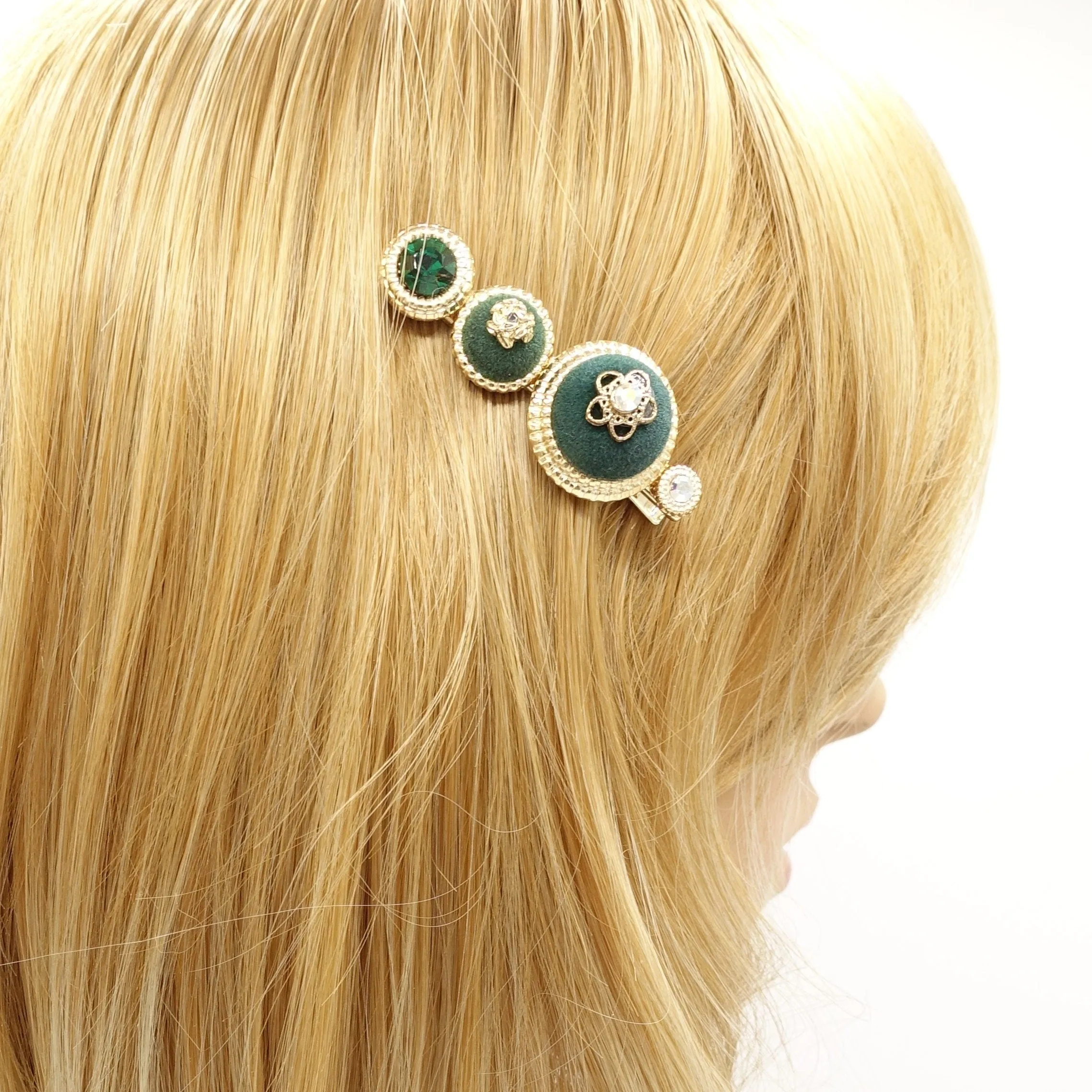 royal hair clip rhinestone embellished golden button luxury style hair clip