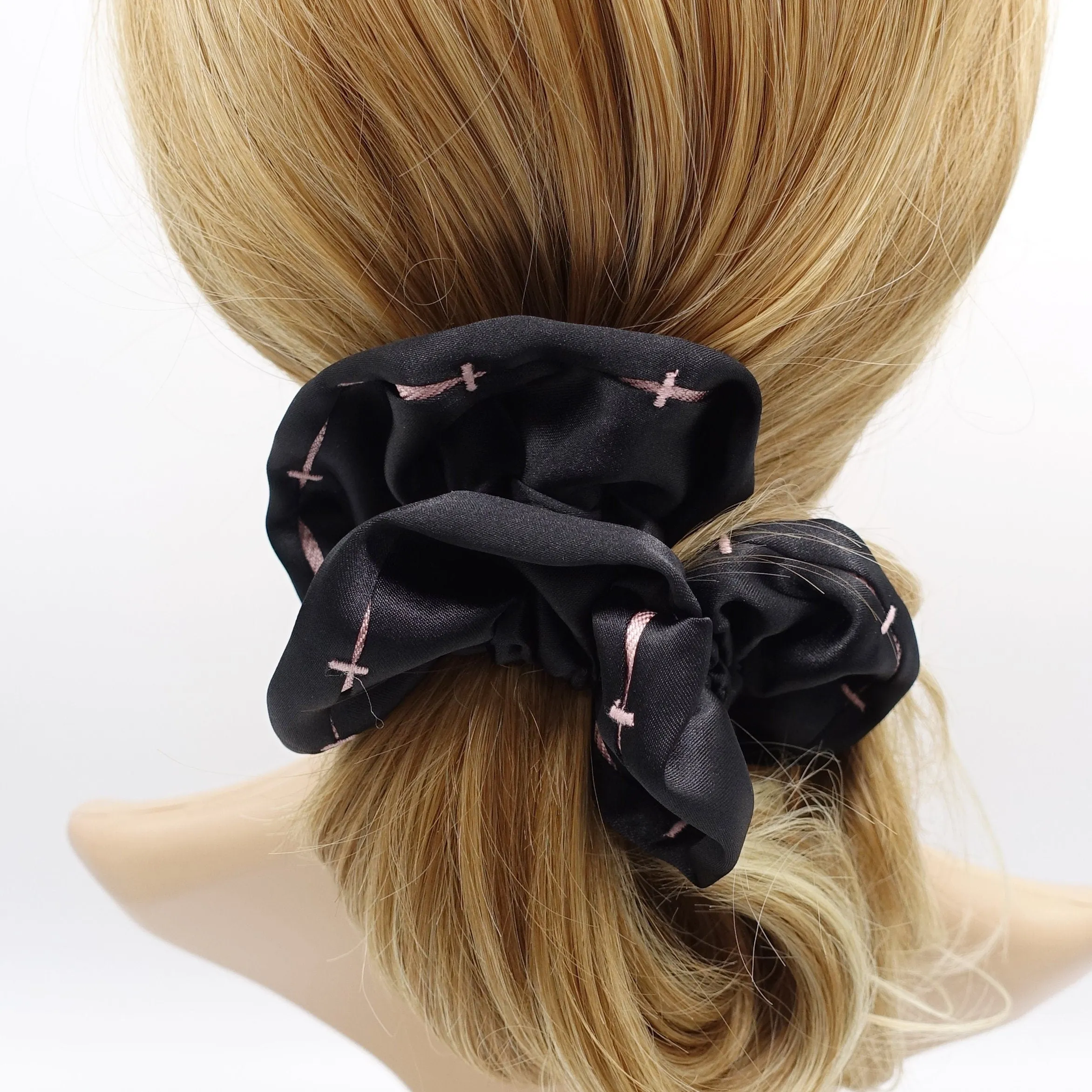 satin stitch scrunchies, black scrunchies for women