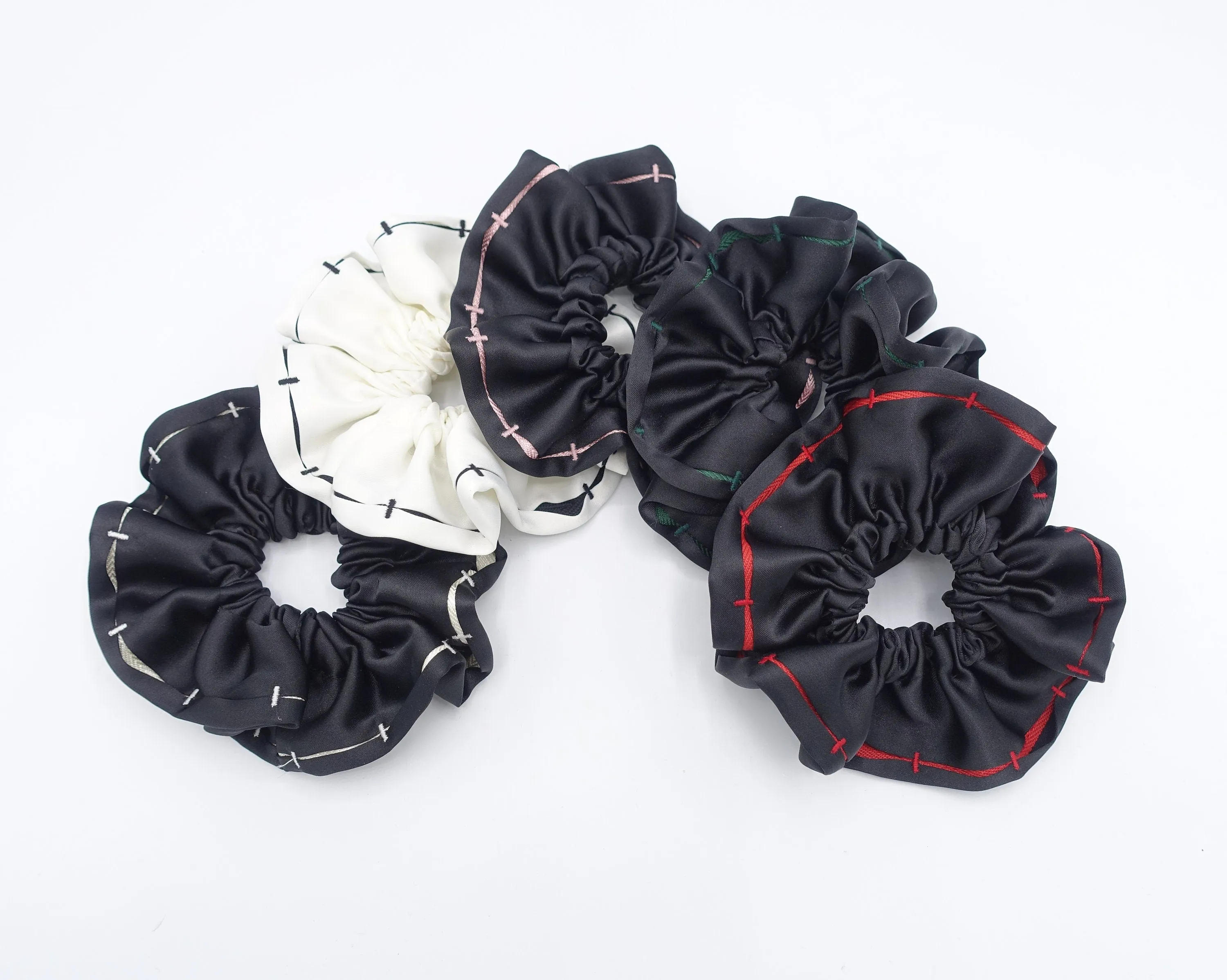 satin stitch scrunchies, black scrunchies for women