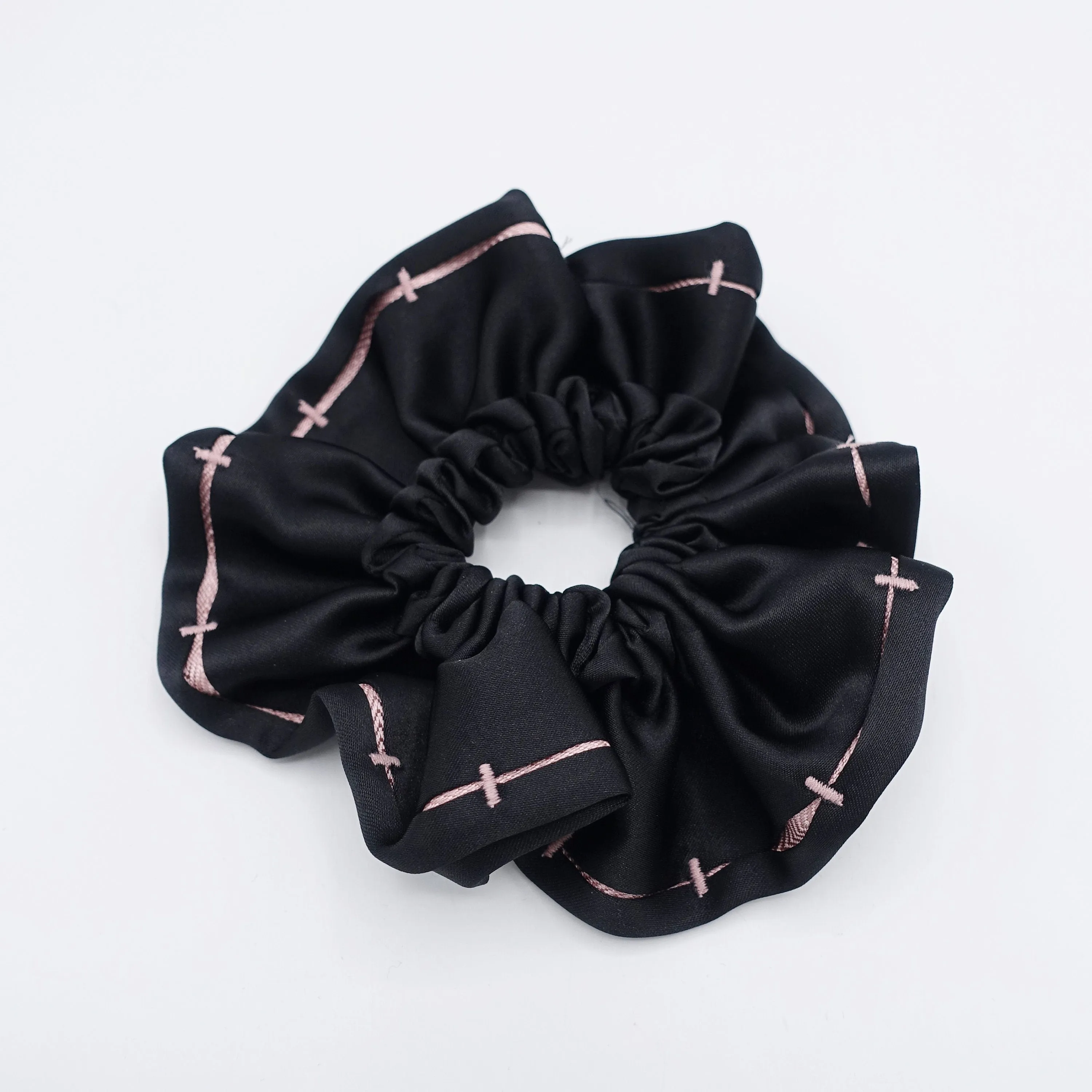 satin stitch scrunchies, black scrunchies for women