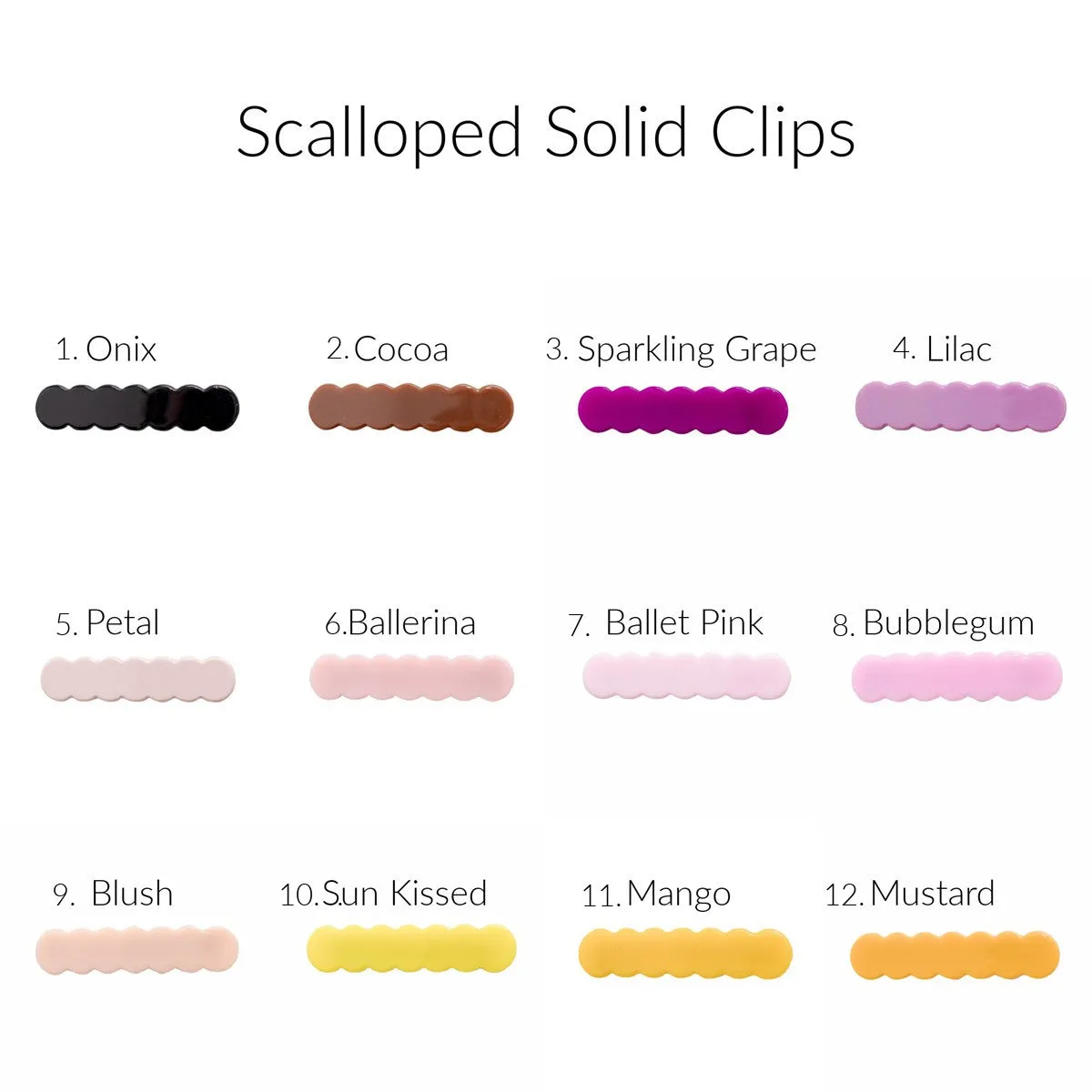 Scalloped Acrylic Hair Clip - 40 Colors