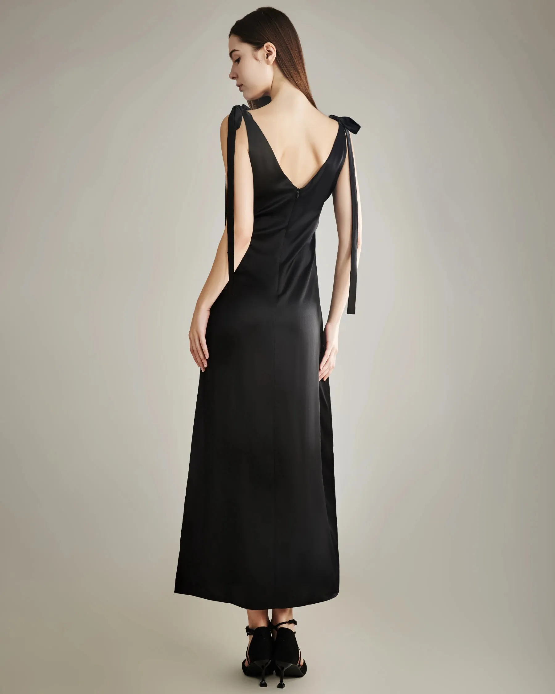 Shoulder Ties Silk Slip Dress