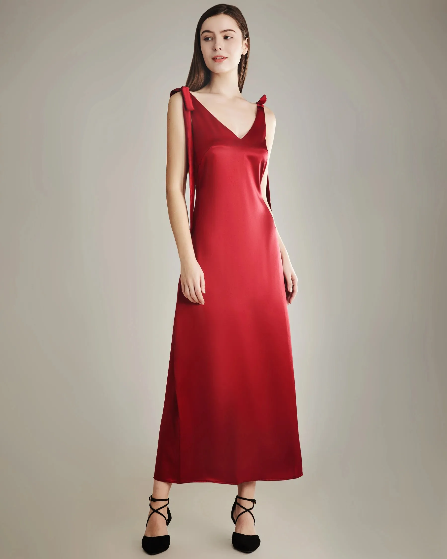 Shoulder Ties Silk Slip Dress