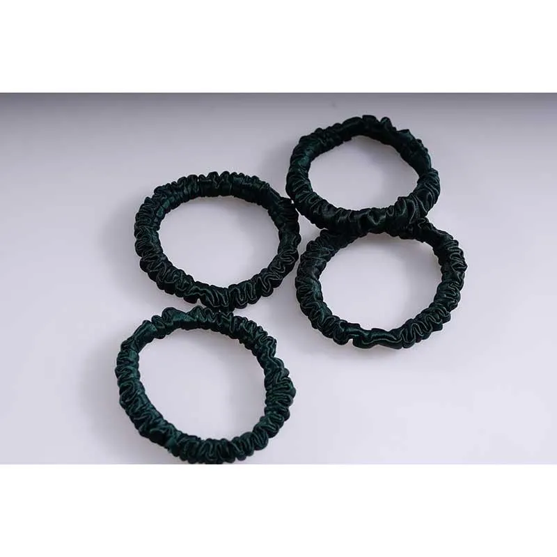 Silk skinny scrunchies - 4 Pack - Emerald - dropshipping