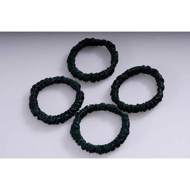 Silk skinny scrunchies - 4 Pack - Emerald - dropshipping