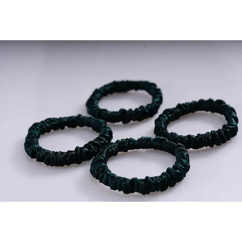 Silk skinny scrunchies - 4 Pack - Emerald - dropshipping