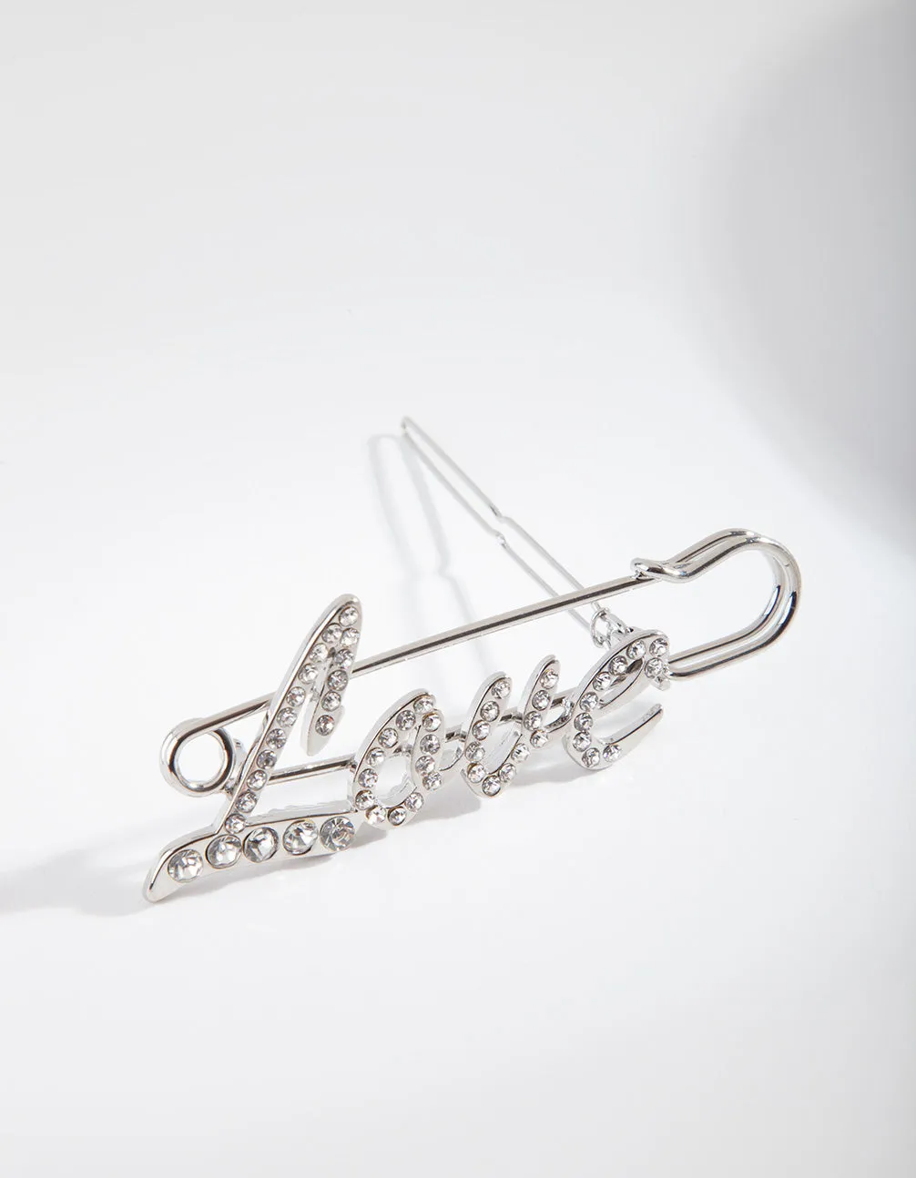 Silver Love Safety Pin Hair Clip