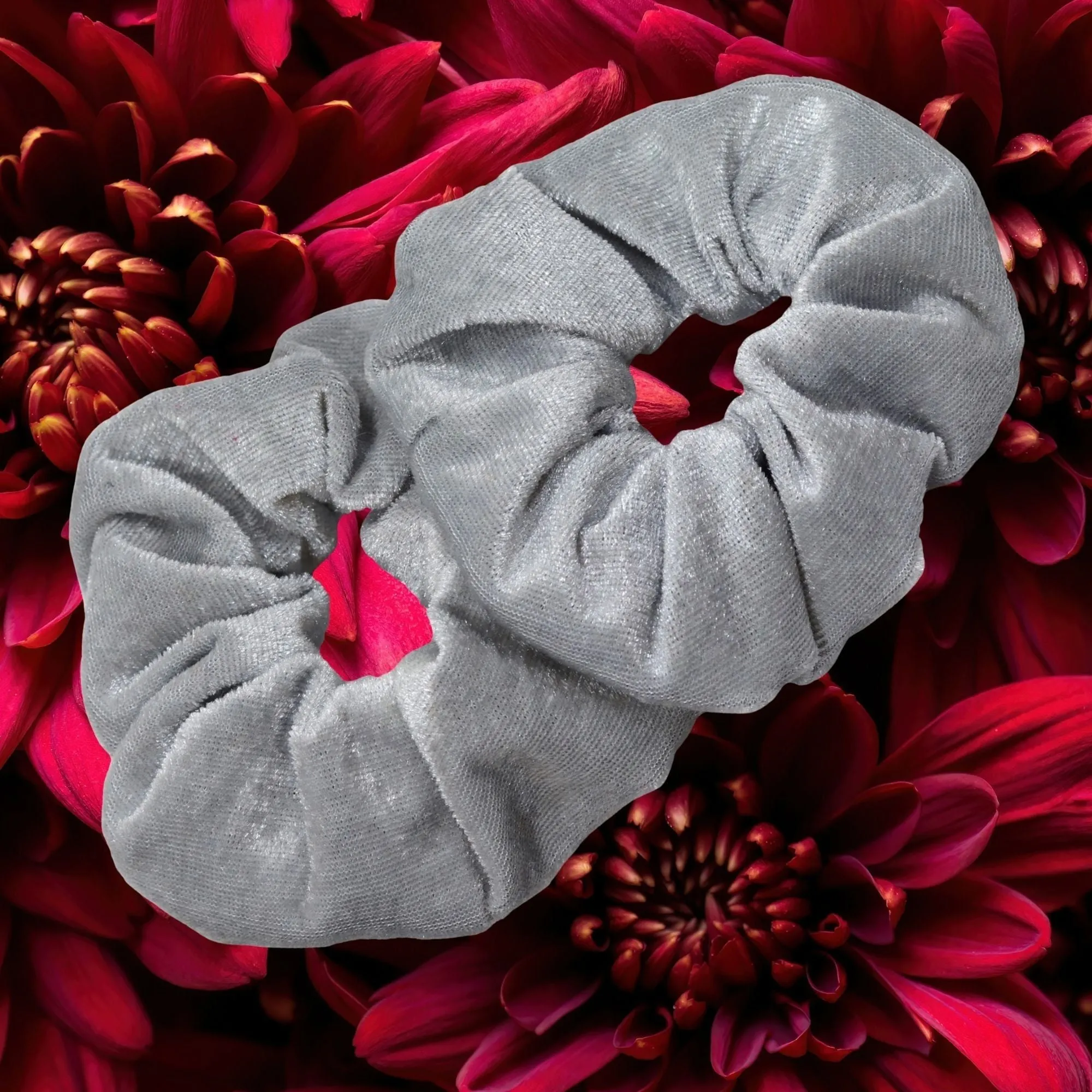 Silver Velvet Scrunchies - 2 Pack