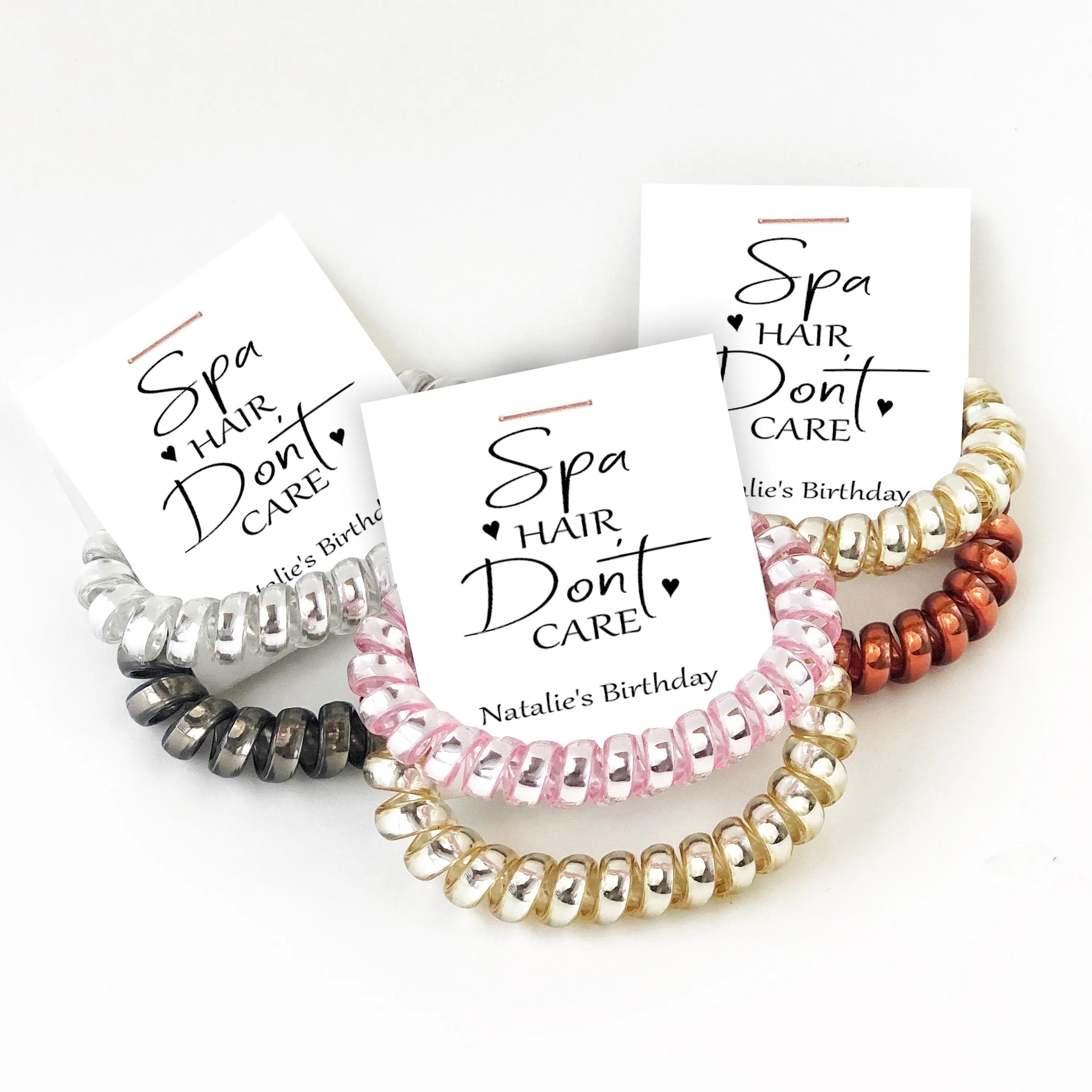 Spa Hair Don't Care Birthday Party Favors, Spa Party, Spiral Hair Ties