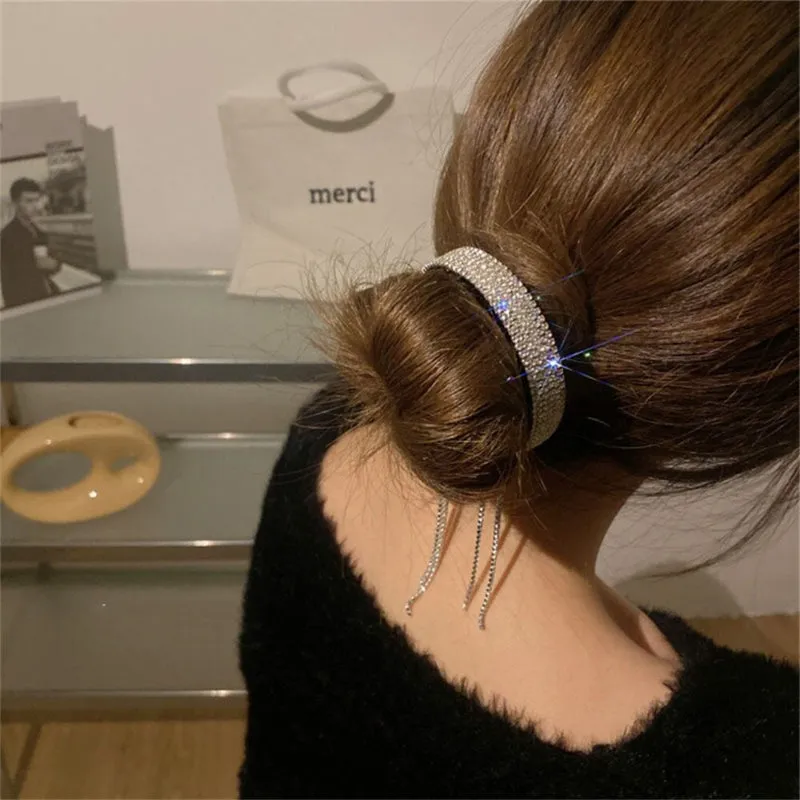 Sparkling Rhinestone Tassel Ponytail Hair Claw Clips