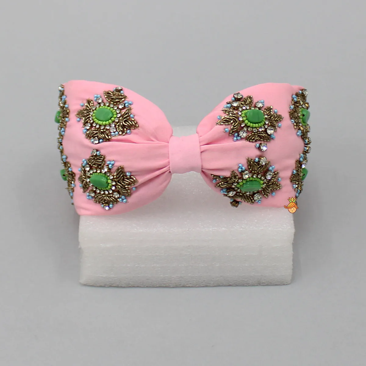 Stones And Beads Zardozi Embroidered Light Pink Hair Band