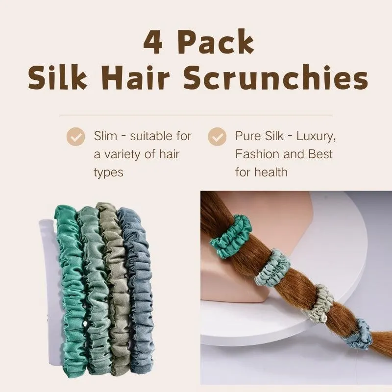 Thin Silk Hair Ties Summer Green - 4 Pack - dropshipping