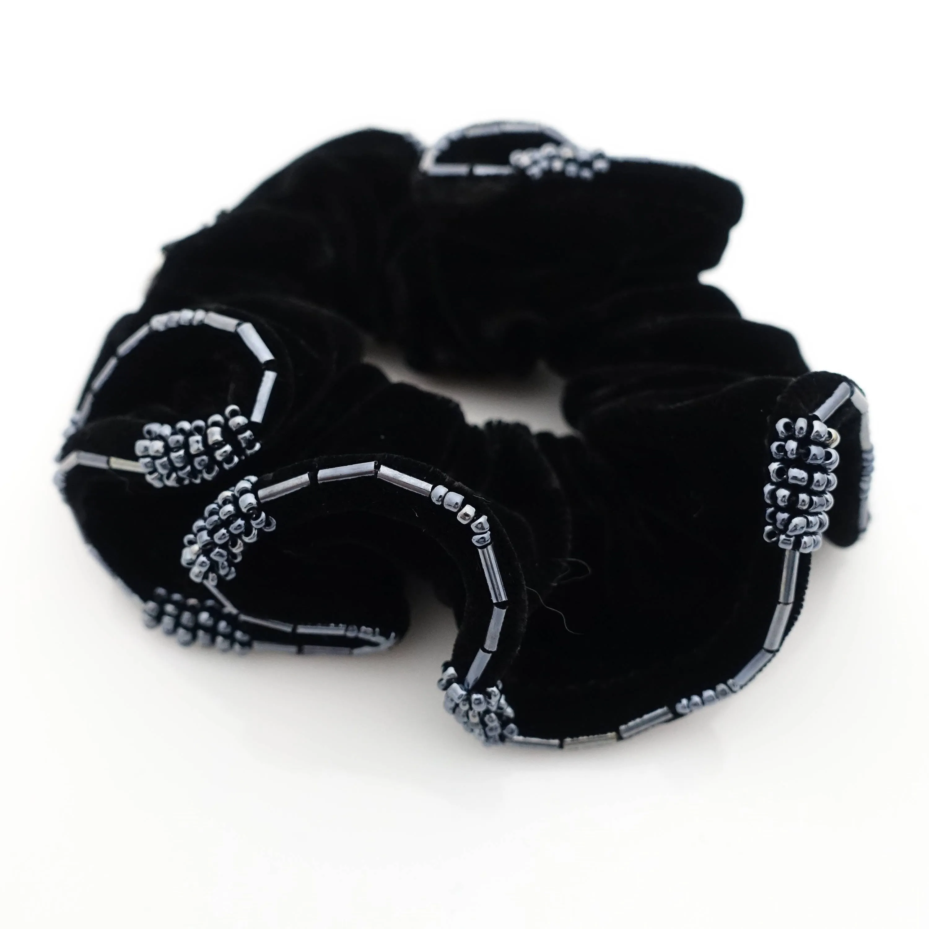 Trim Beaded Luxury velvet scrunchies Velvet Black Scrunchies for Women Hair Accessories Elastic Hair Ties