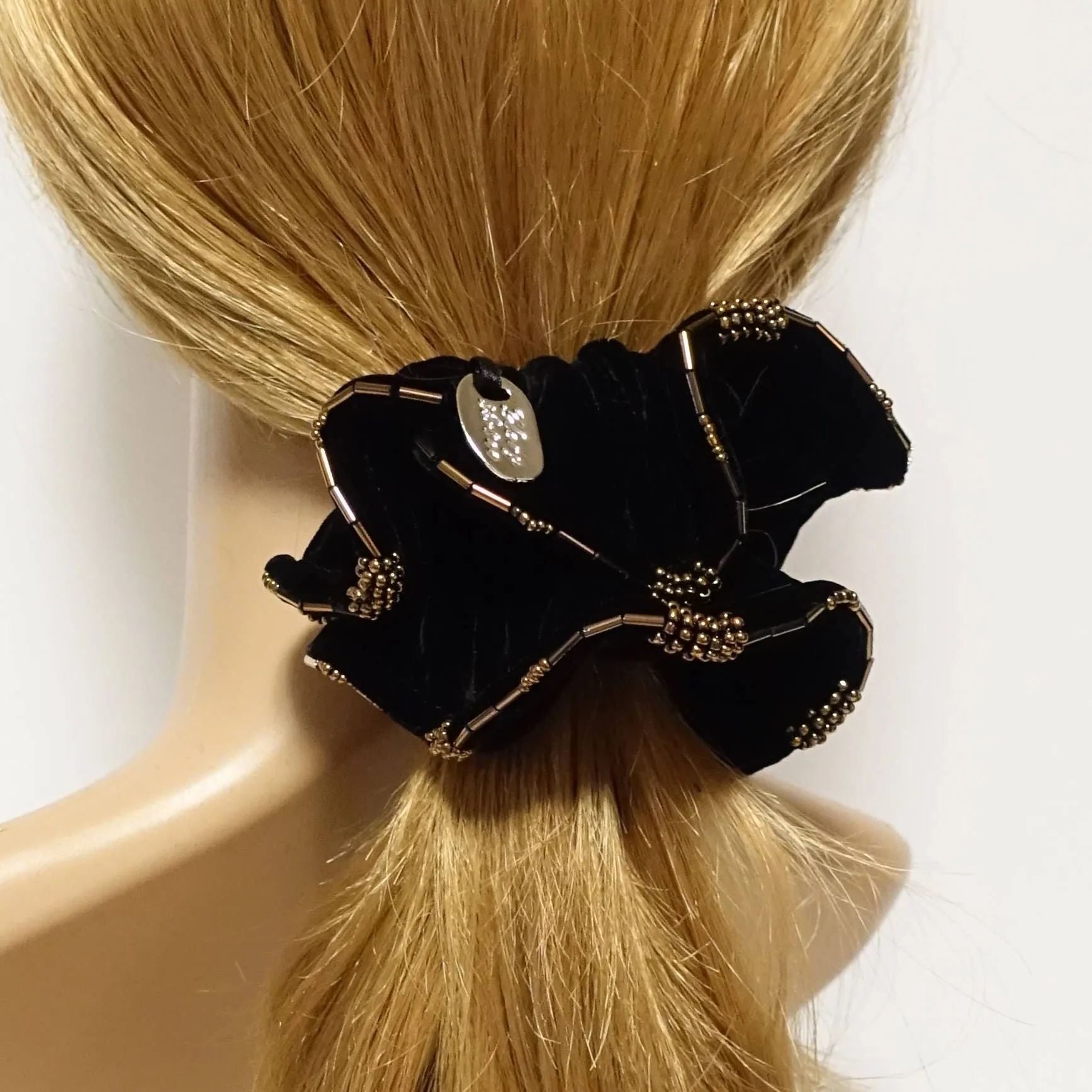 Trim Beaded Luxury velvet scrunchies Velvet Black Scrunchies for Women Hair Accessories Elastic Hair Ties