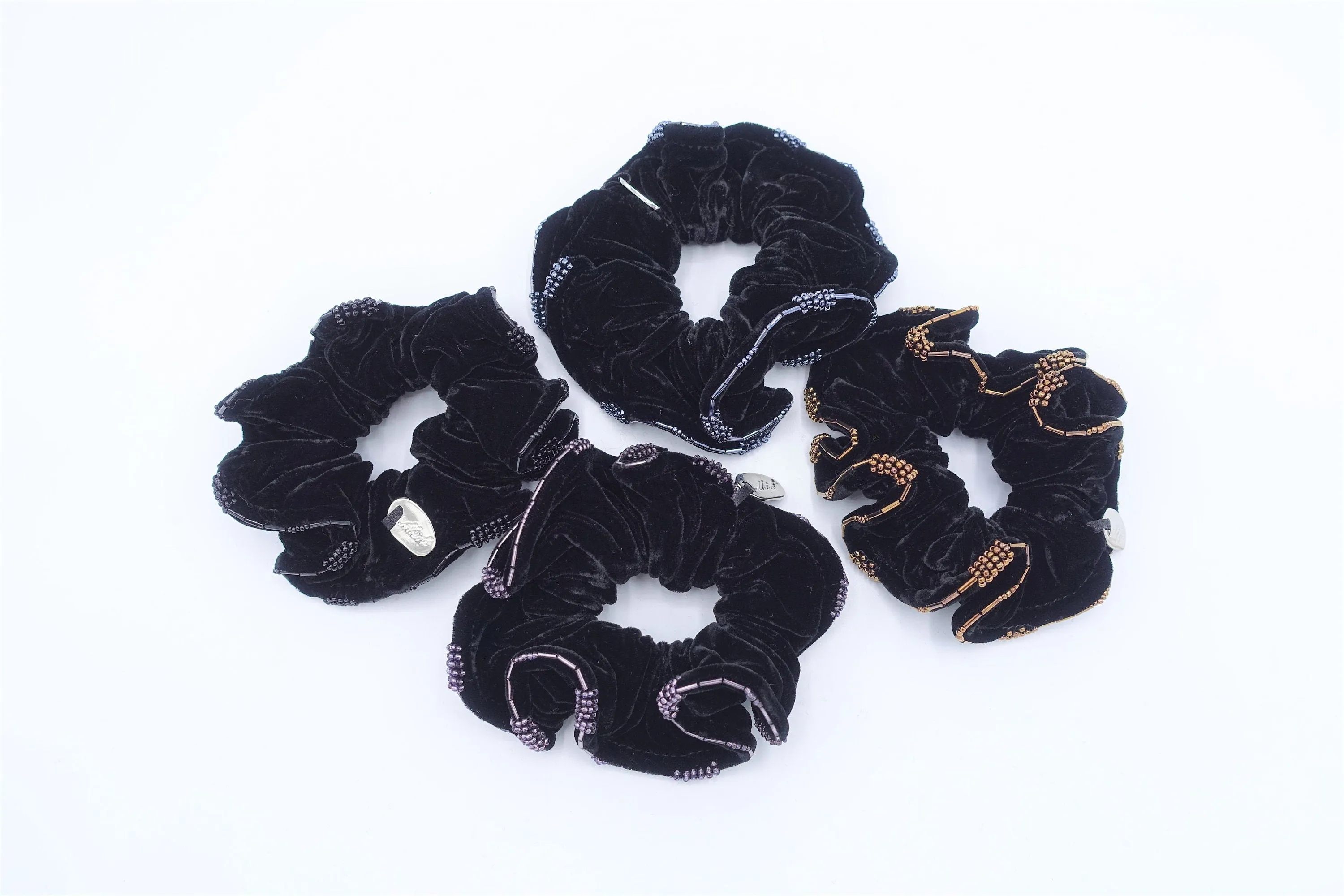 Trim Beaded Luxury velvet scrunchies Velvet Black Scrunchies for Women Hair Accessories Elastic Hair Ties