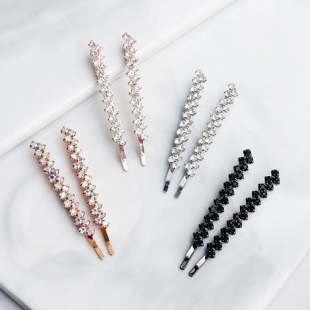 Two Piece Shining Diagonal Rhinestone Hair Clips