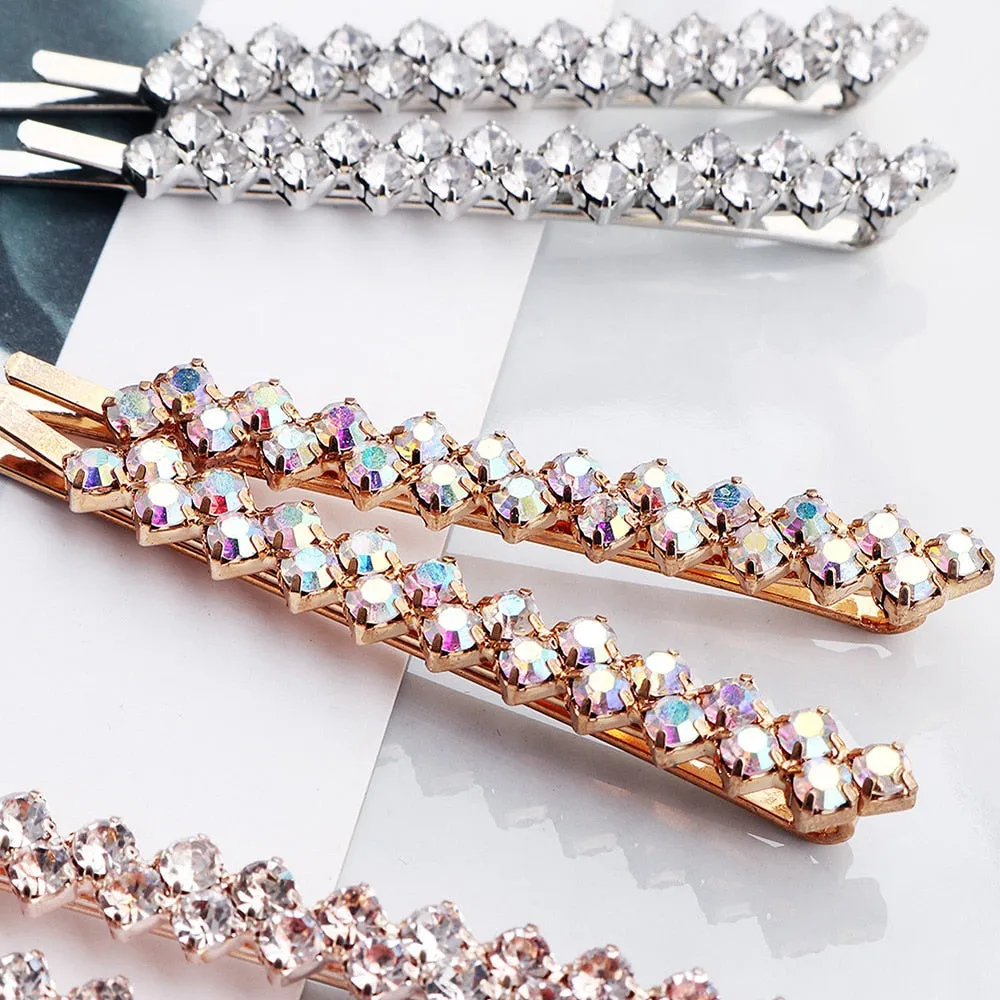 Two Piece Shining Diagonal Rhinestone Hair Clips