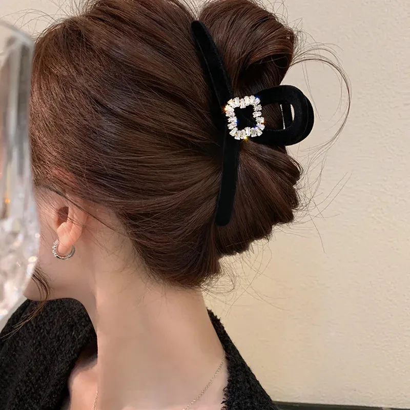 VAIGE 12.5cm Square Diamond Velvet Claw Hair Clips - Elegant Acrylic Hair Accessories for Stylish Updos