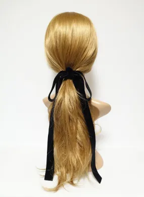 Velvet black simple wide bow hair ties Women droopy hair bow hair elastic