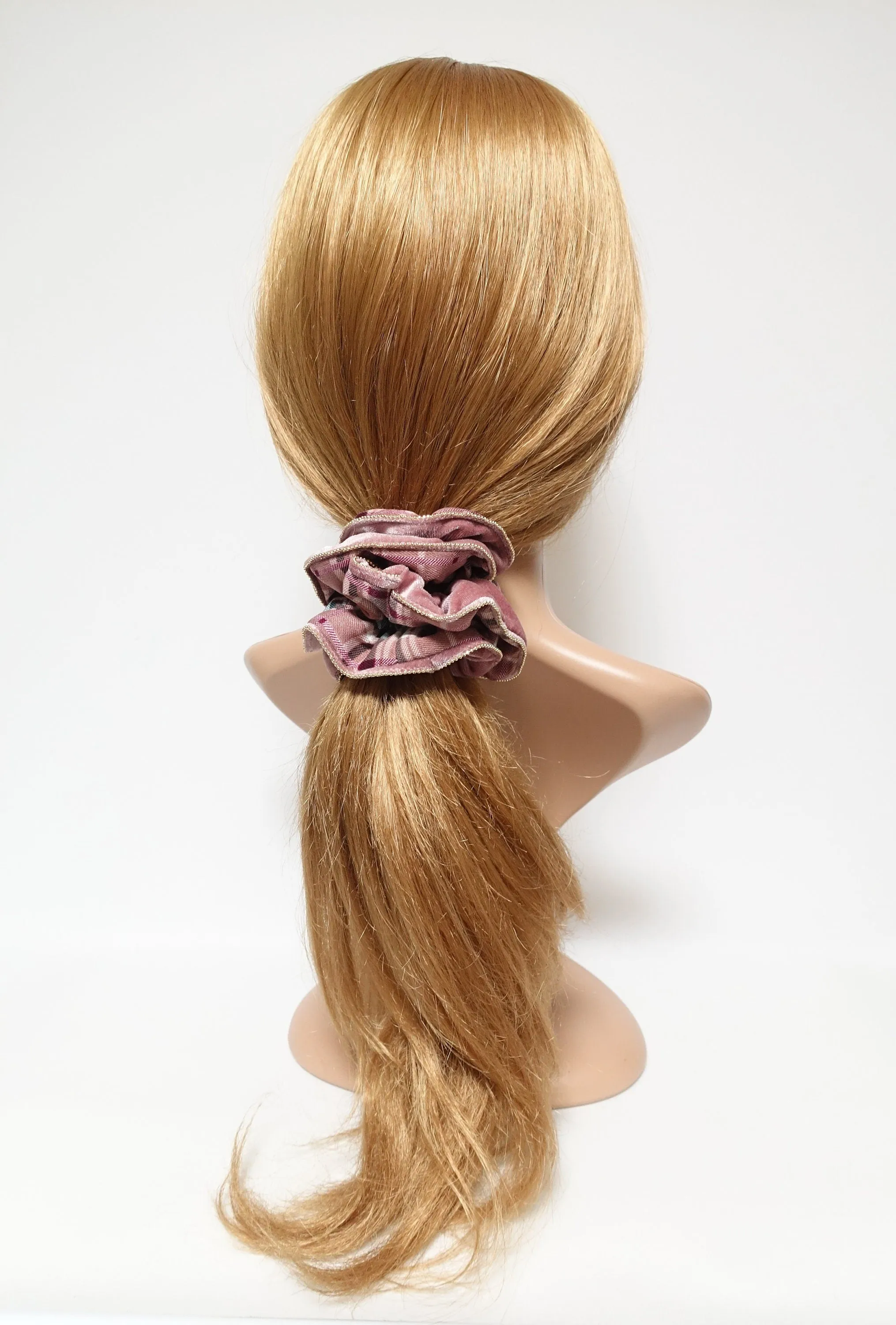 velvet grid check scrunchies chain trim decorated hair scrunchie unique women hair accessories