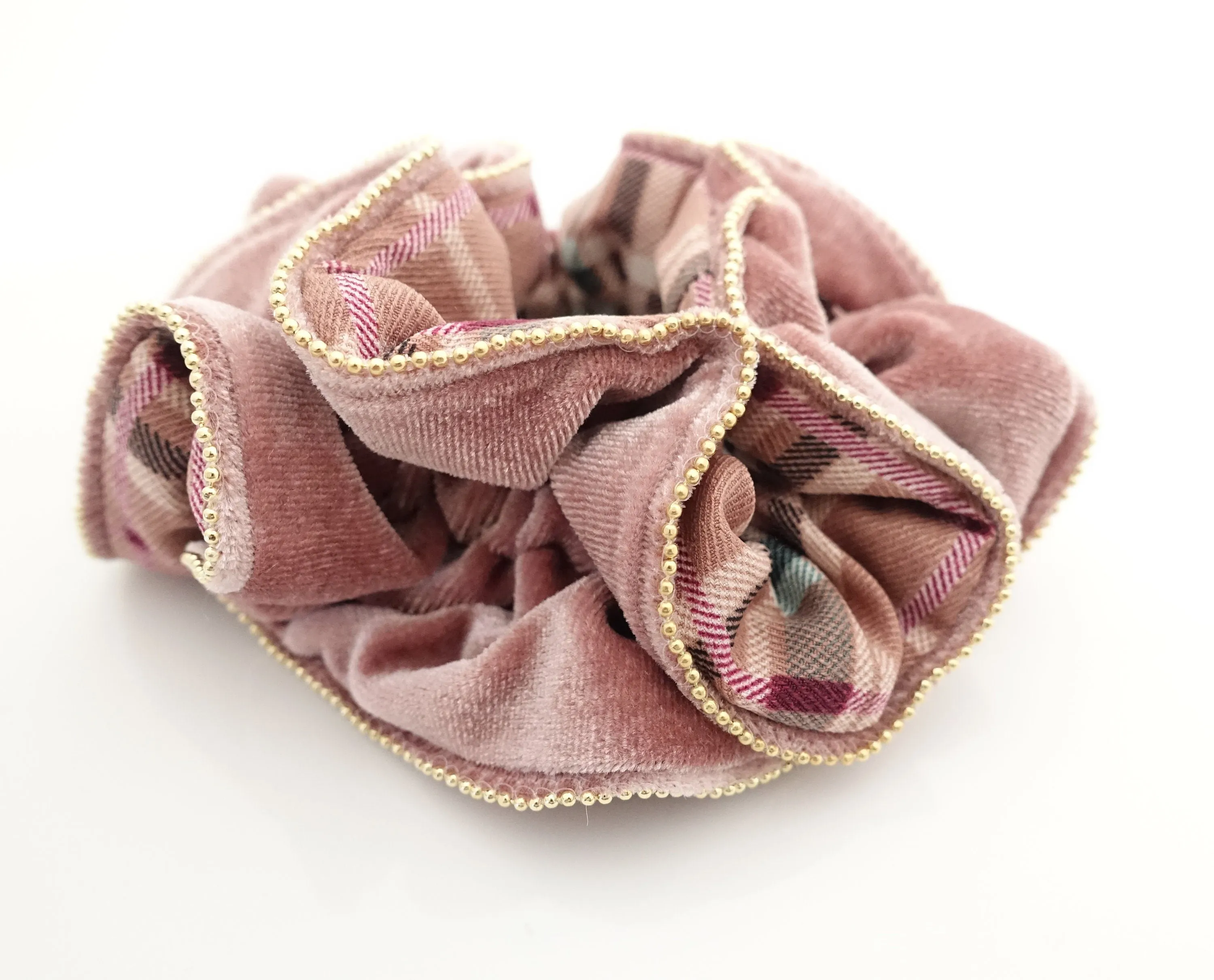 velvet grid check scrunchies chain trim decorated hair scrunchie unique women hair accessories