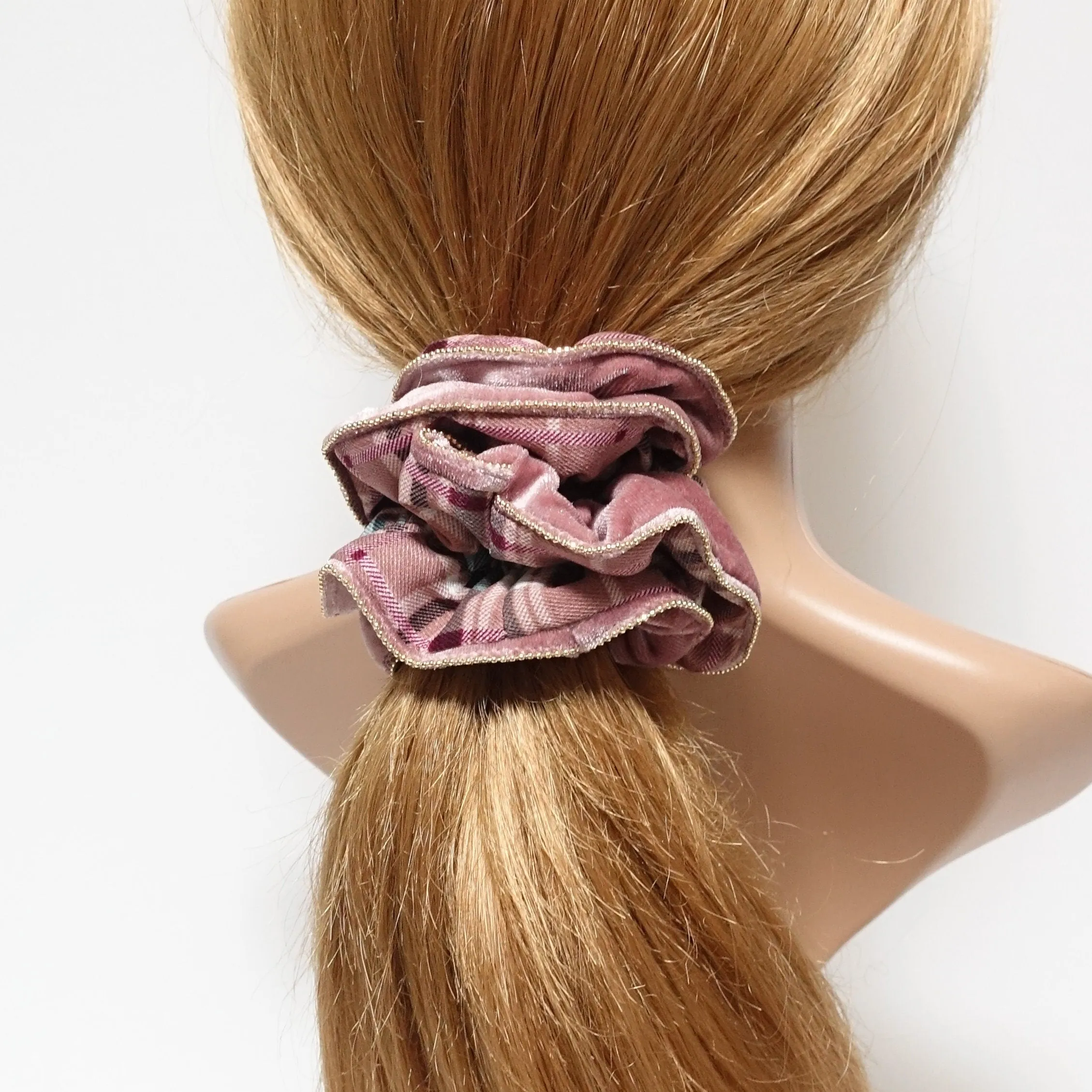 velvet grid check scrunchies chain trim decorated hair scrunchie unique women hair accessories