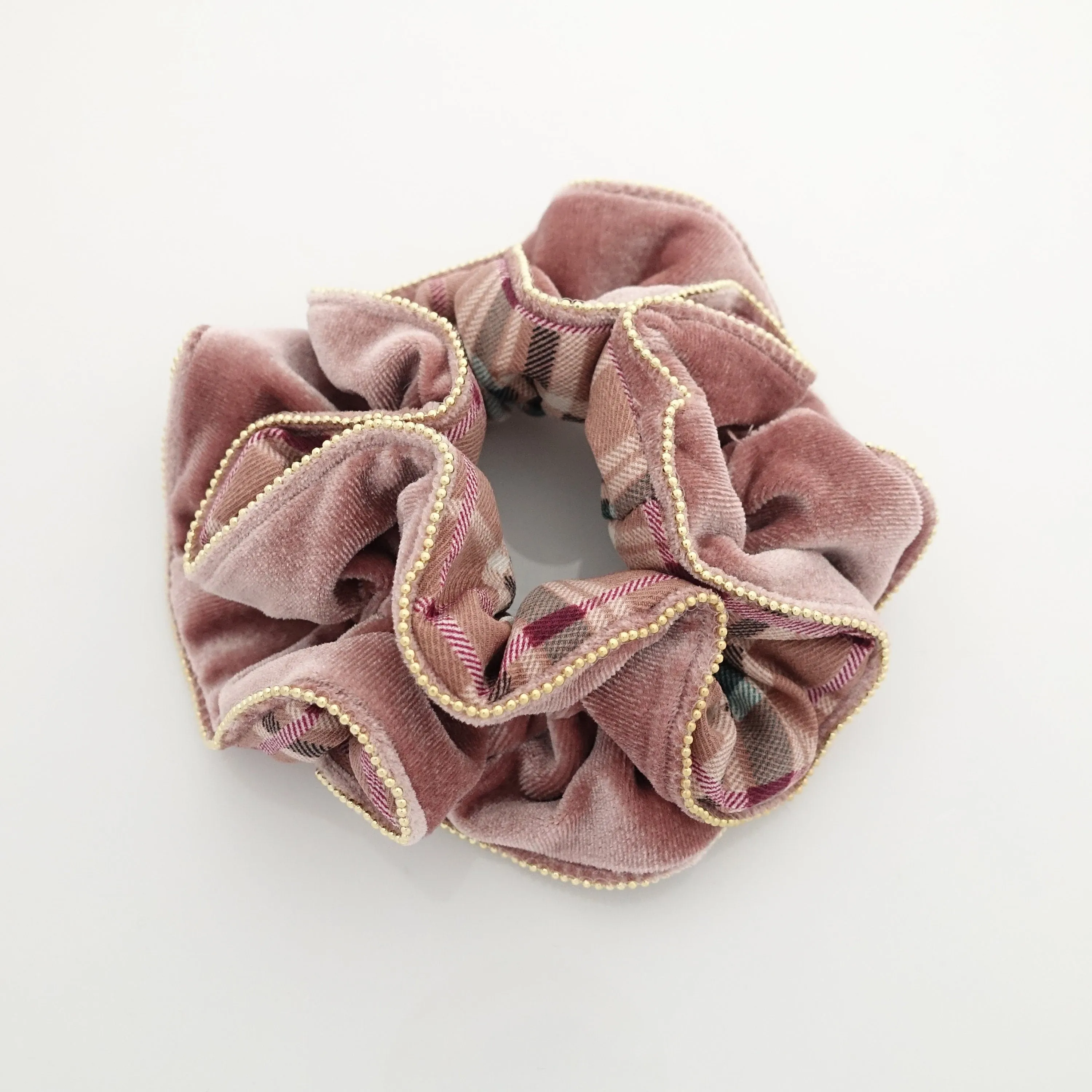 velvet grid check scrunchies chain trim decorated hair scrunchie unique women hair accessories