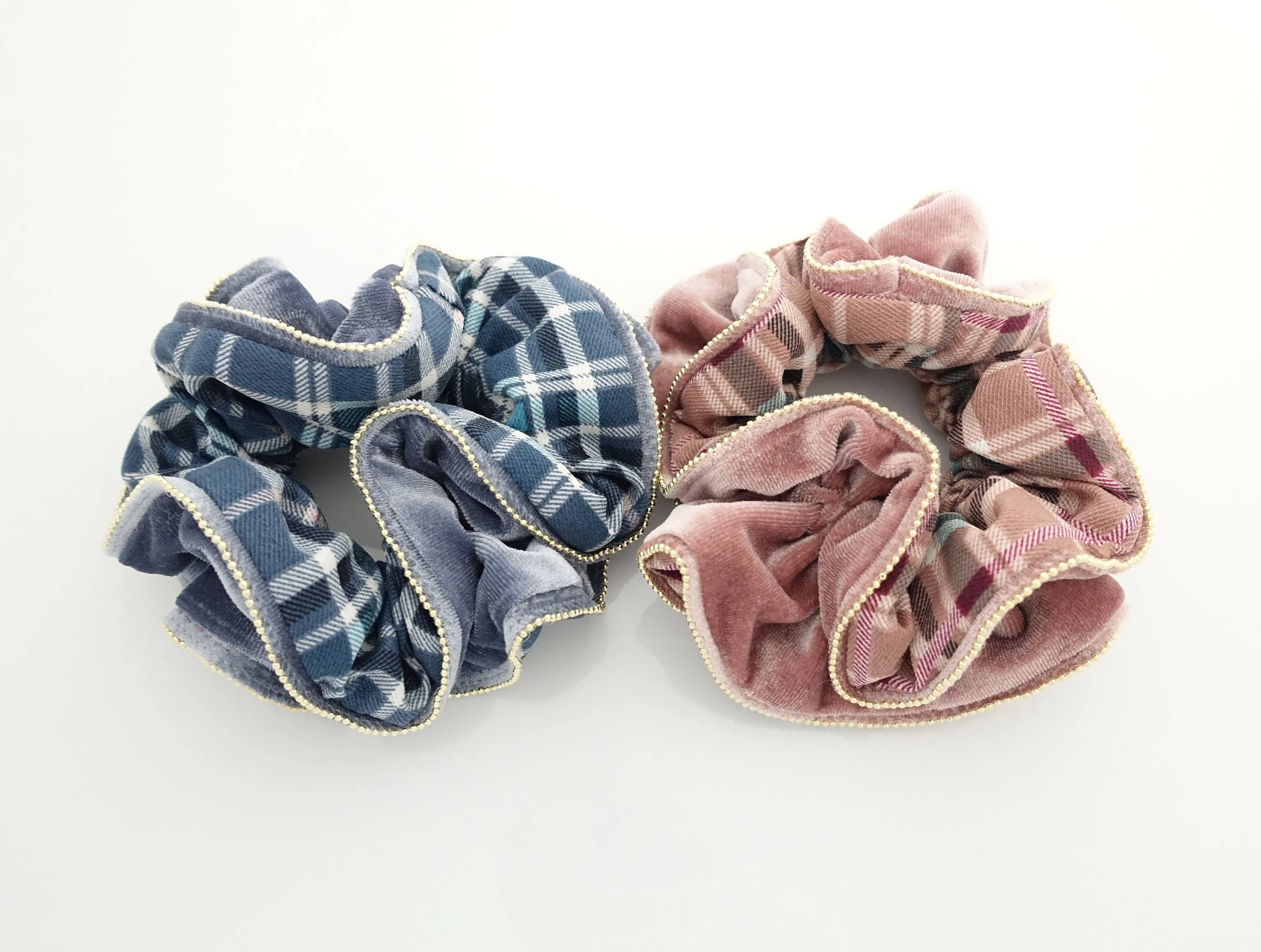 velvet grid check scrunchies chain trim decorated hair scrunchie unique women hair accessories