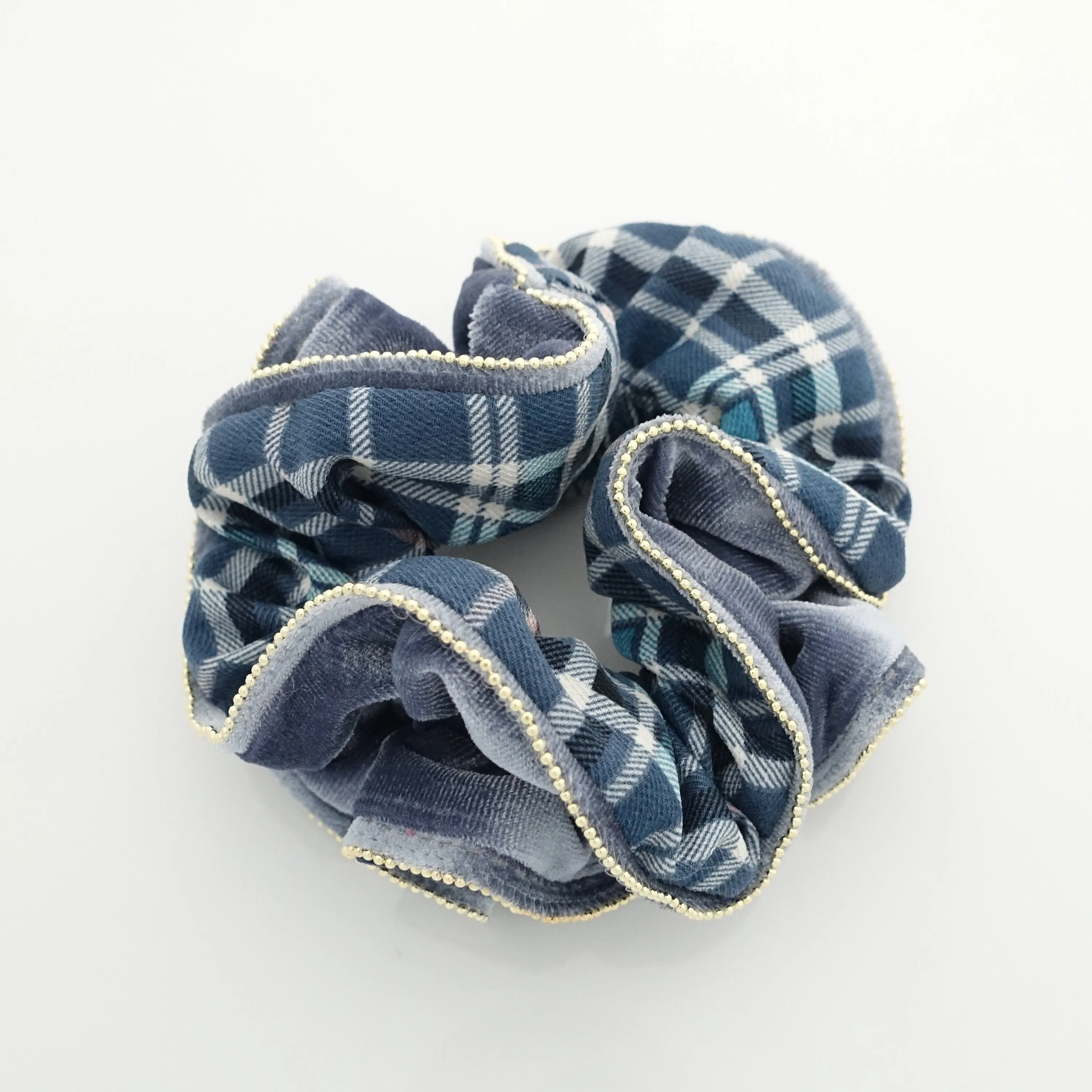 velvet grid check scrunchies chain trim decorated hair scrunchie unique women hair accessories