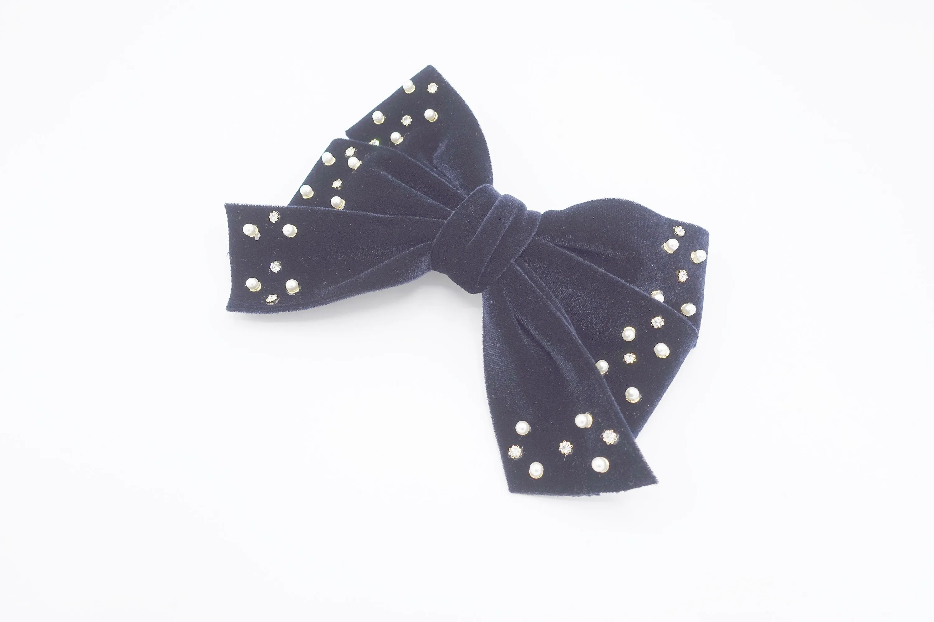 velvet hair bow, triple rhinestone hair bow, pearl velvet bow, luxury hair bows for women