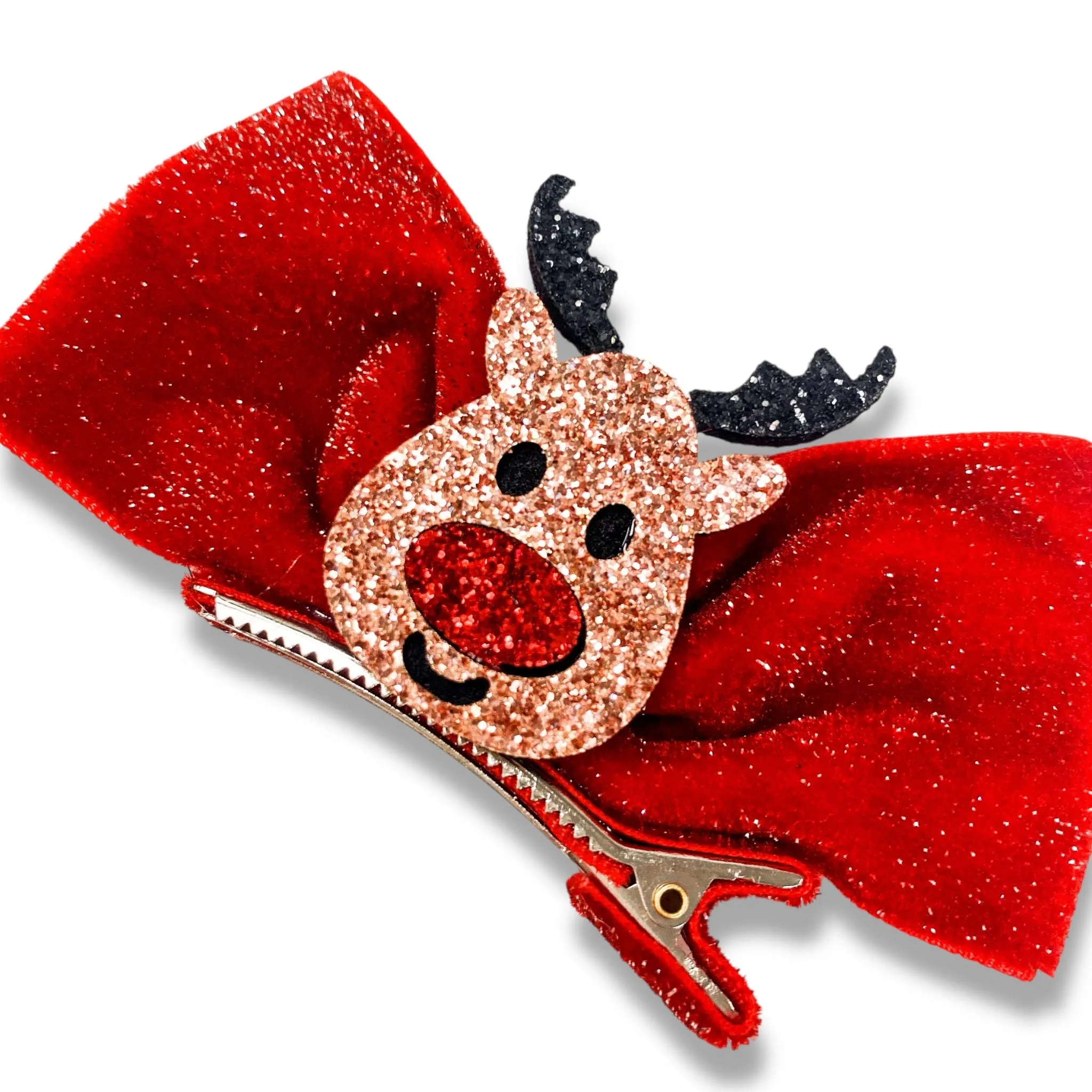 Velvet Reindeer Bows Hair Clip