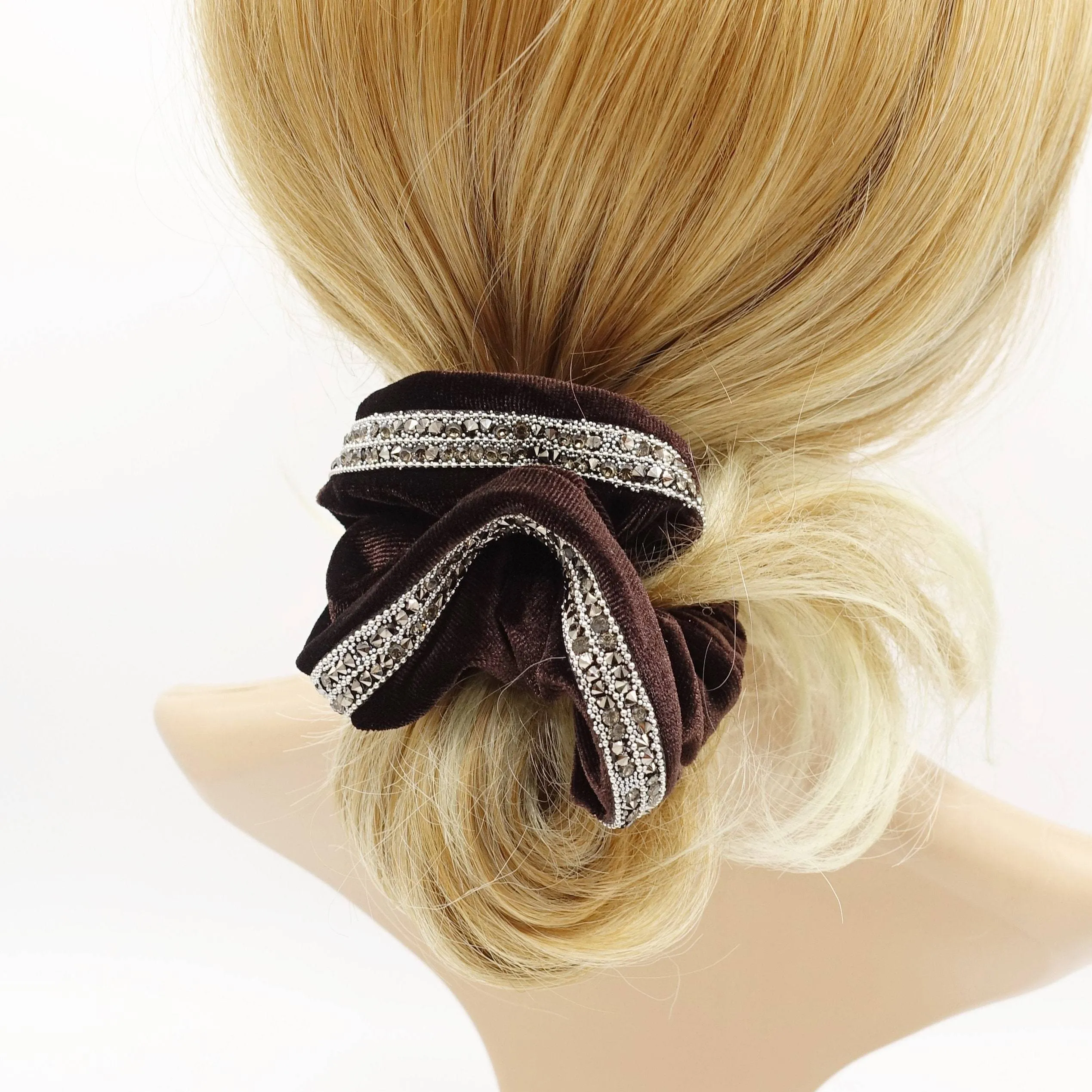 velvet scrunchies bling rhinestone embellished hair elastics for women