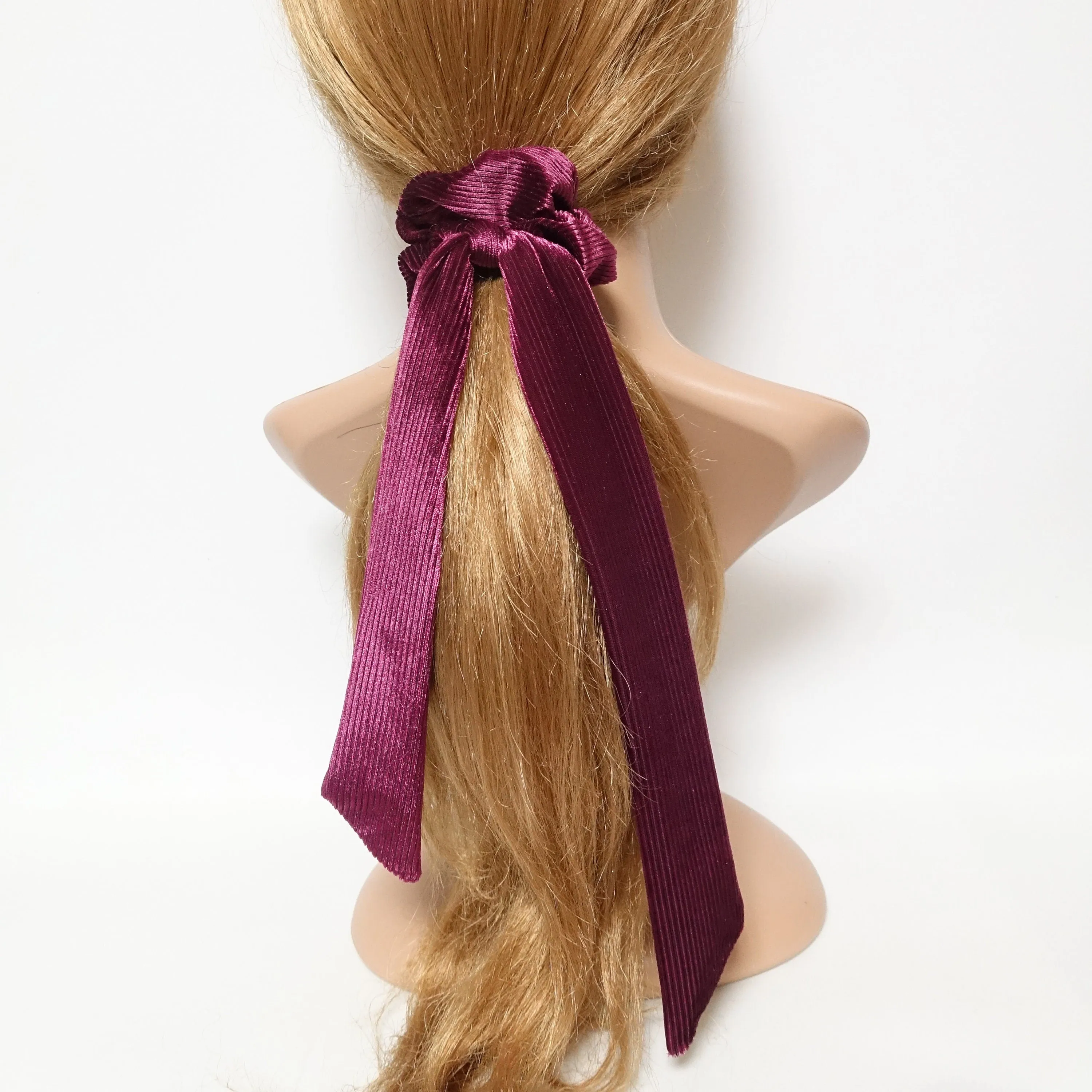 velvet stripe long tail bow knot scrunchies women hair elastic tie scrunchie accessory