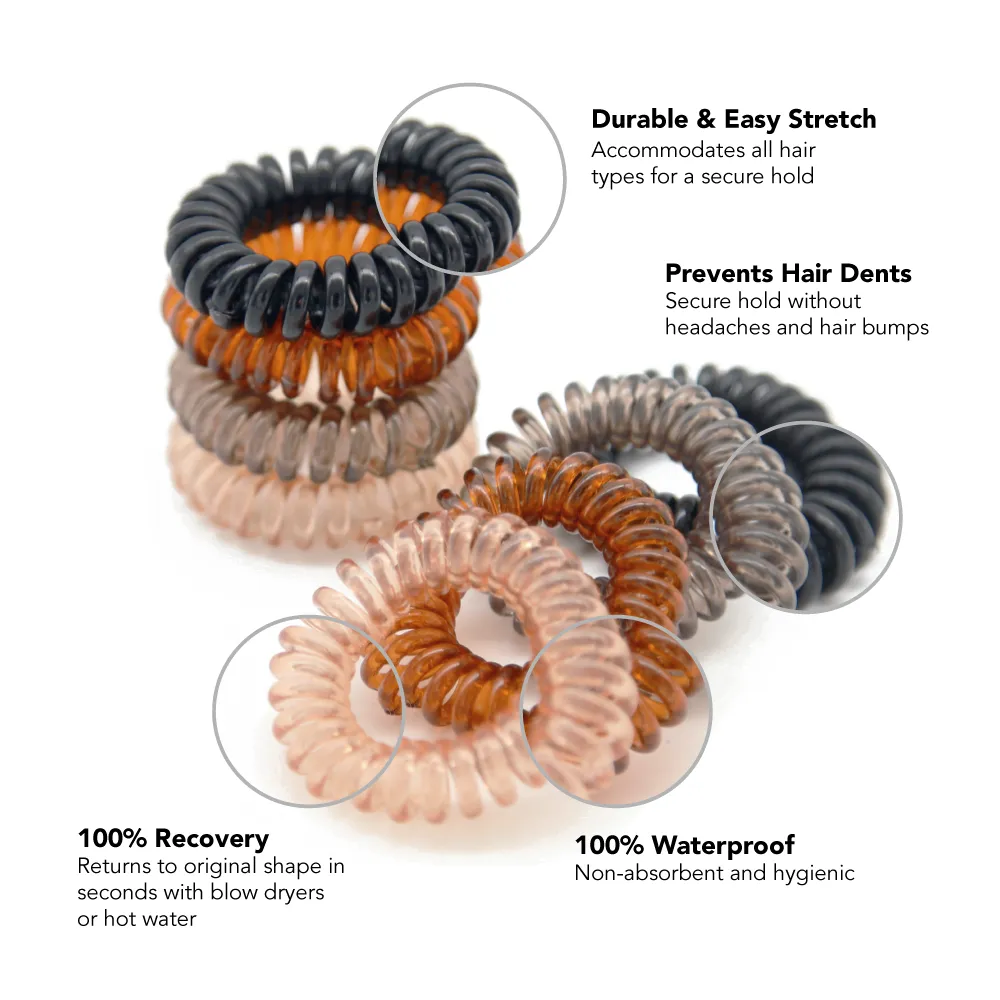 Waterproof Spiral Hair Ties (8 Pack)