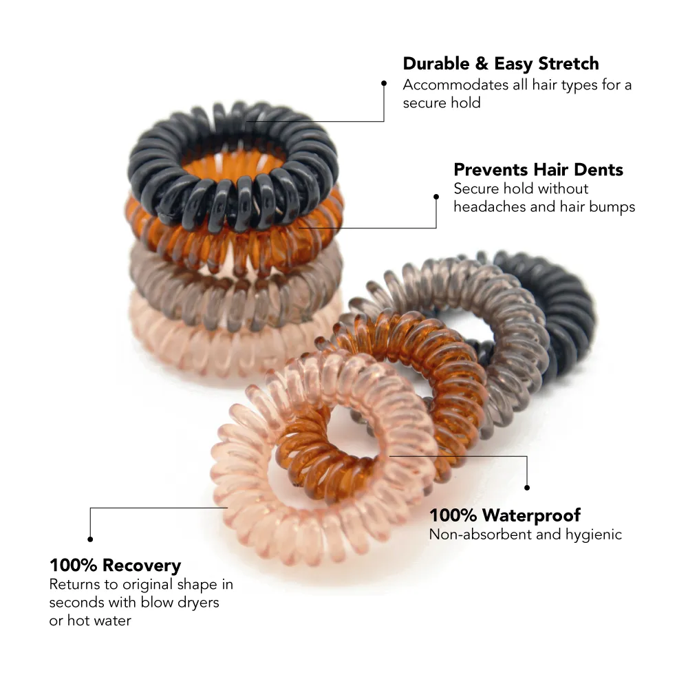 Waterproof Spiral Hair Ties (8 Pack)