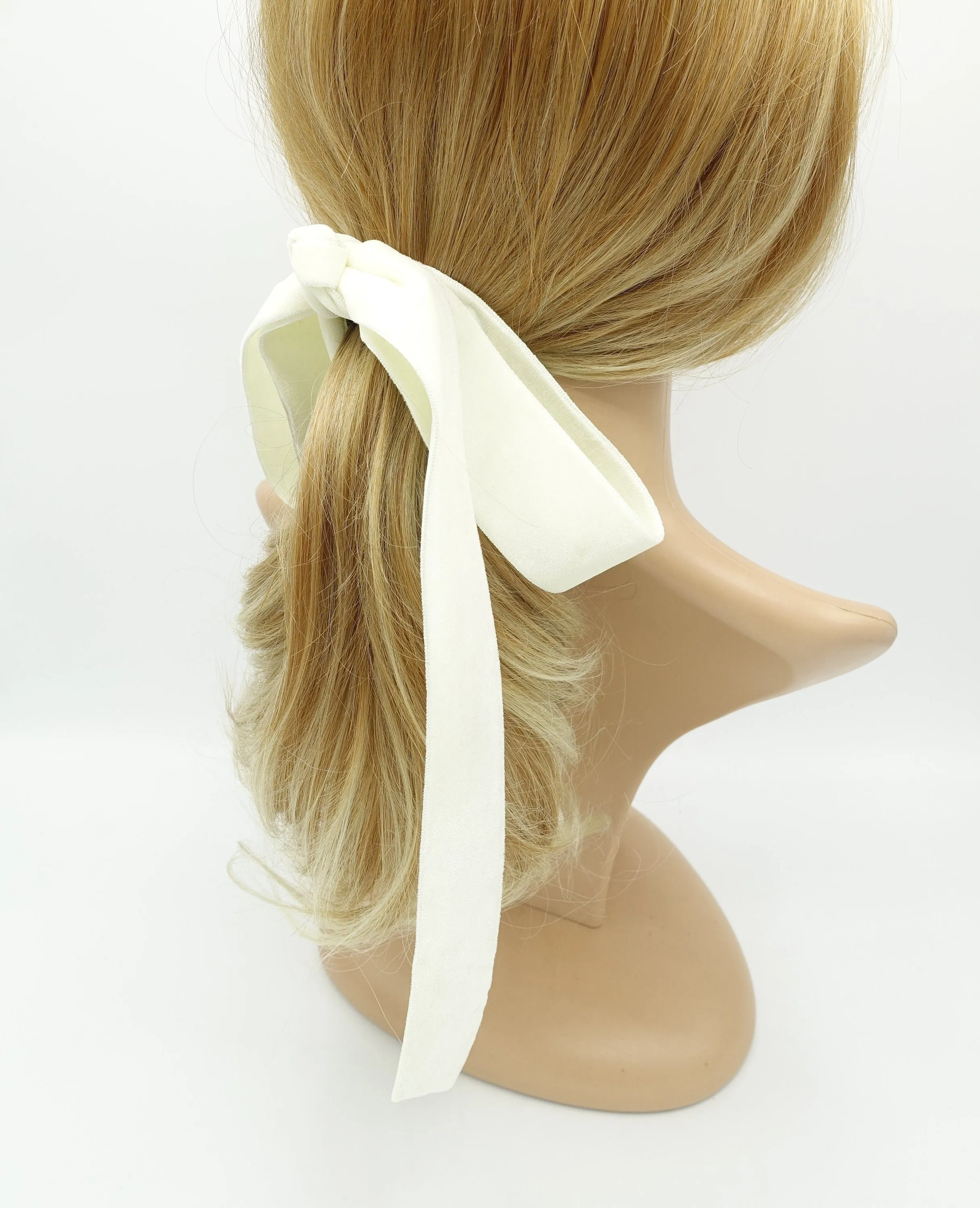 Wide velvet long tail hair bow ponytail holder claw clip stylish droopy bow ponytail clip